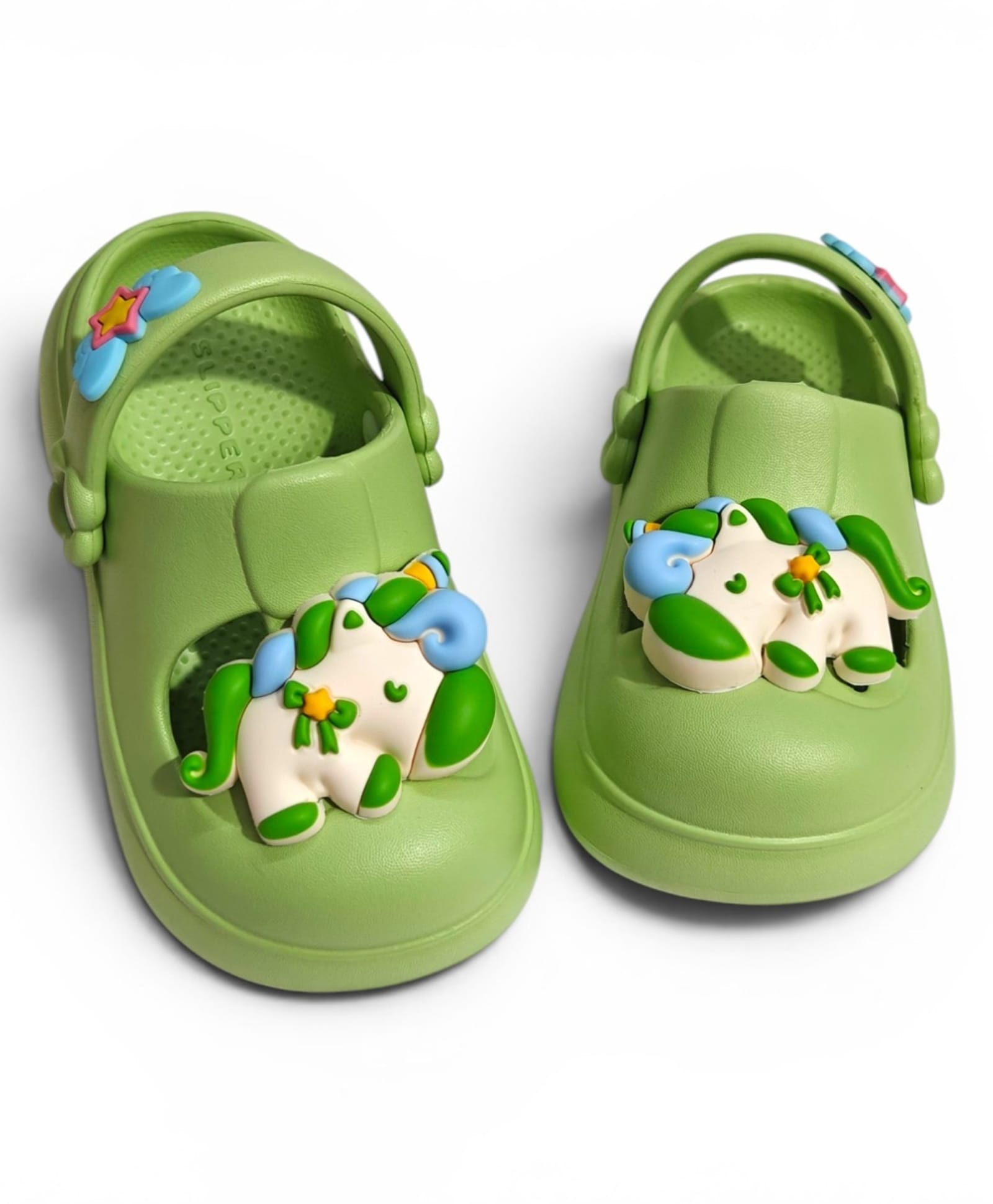 KIDLINGSS Unicorn Applique Detailed Perforated Slingback Clogs - Light Green-image-49