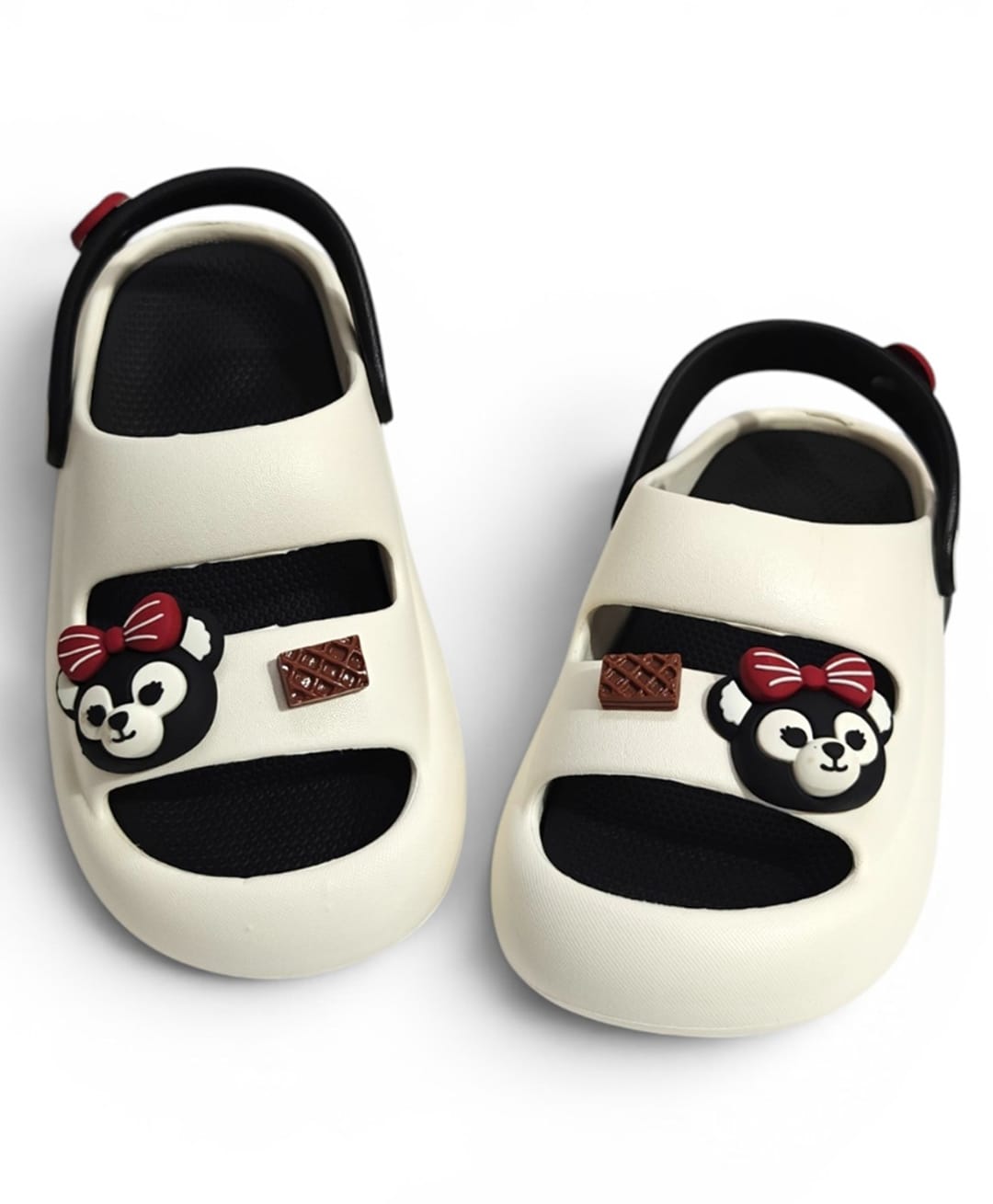 KIDLINGSS Teddy Bear Applique Detailed Perforated Slingback Clogs - Black-image-22