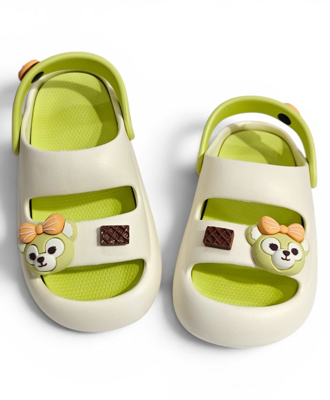 KIDLINGSS Teddy Bear Applique Detailed Perforated Slingback Clogs - Light Green-picture-11