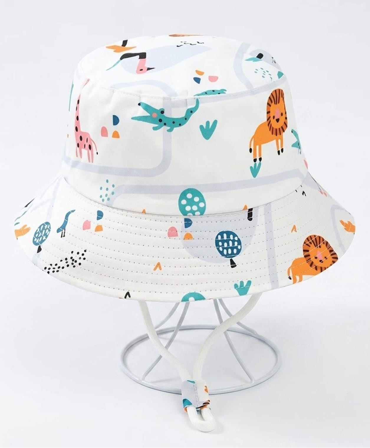 Ziory Cotton Woven Animals Printed Bucket Hat - White - Circumference - 52 Cm-image-2