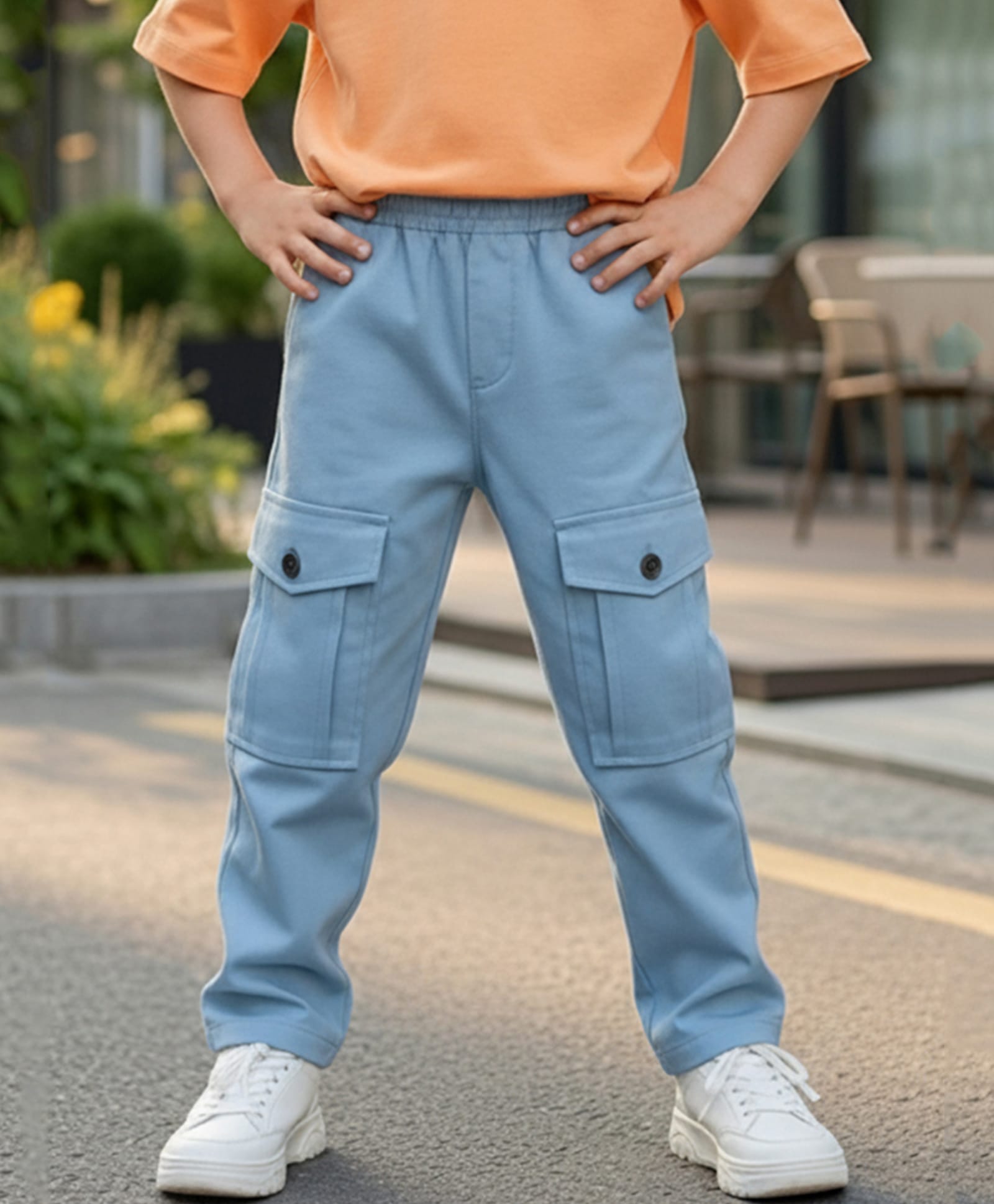 Cutiekins Cotton Knit Solid Cargo Pants - Blue-image-17