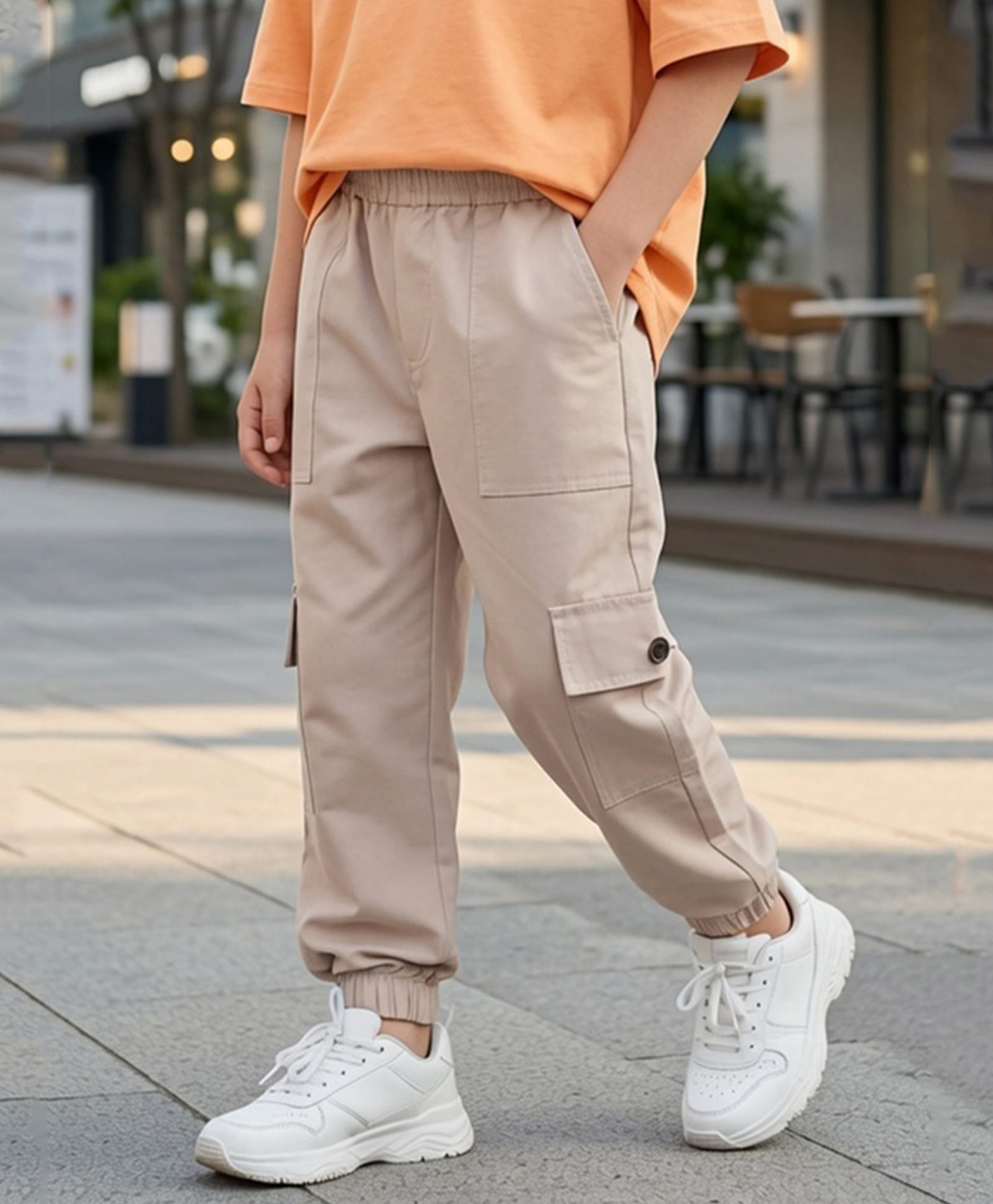 Cutiekins Cotton Knit Solid Cargo Pants - Beige-picture-24