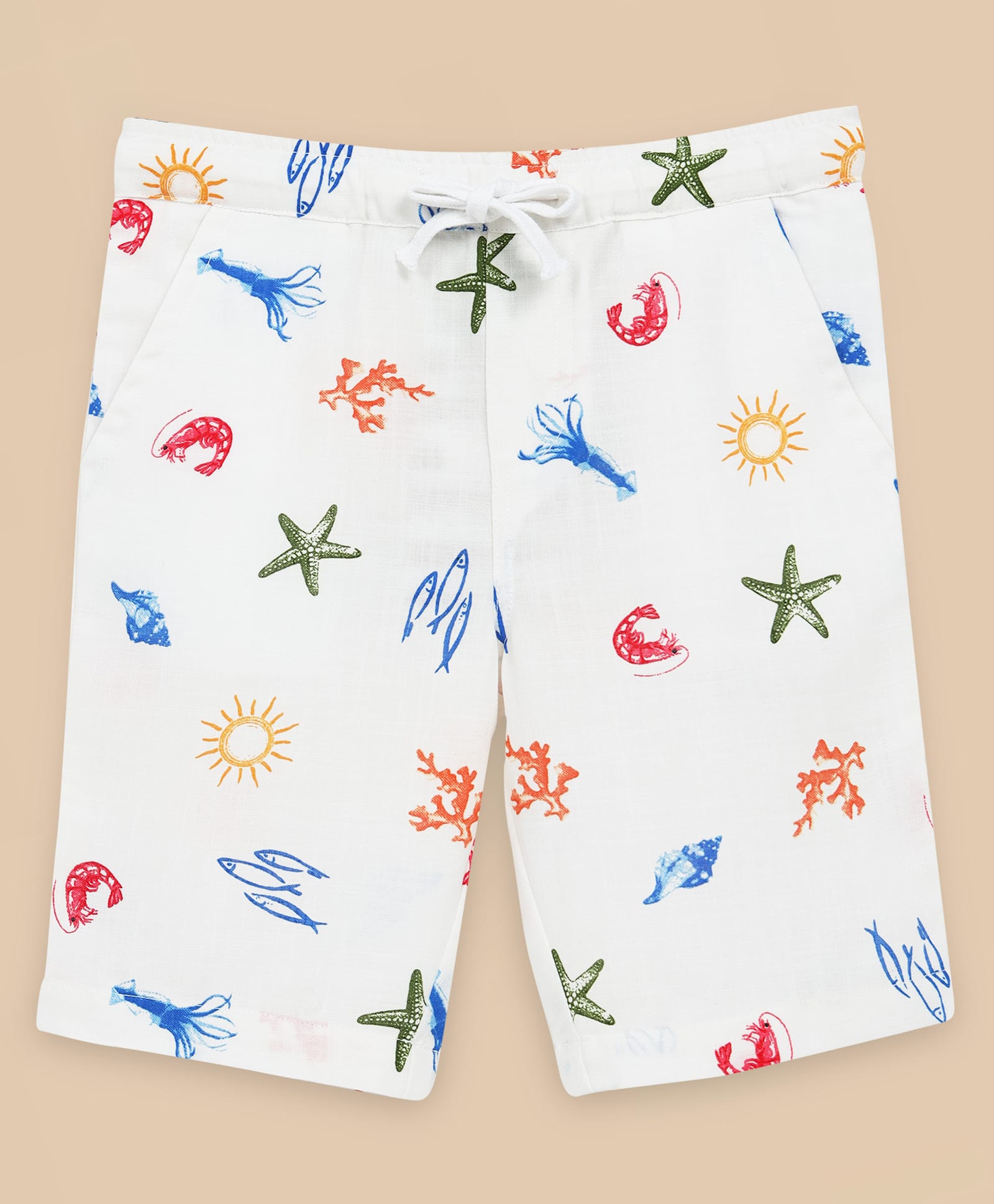 The Lion and the Fish Woven Sea Life Printed Shorts - Aqua White-picture-16