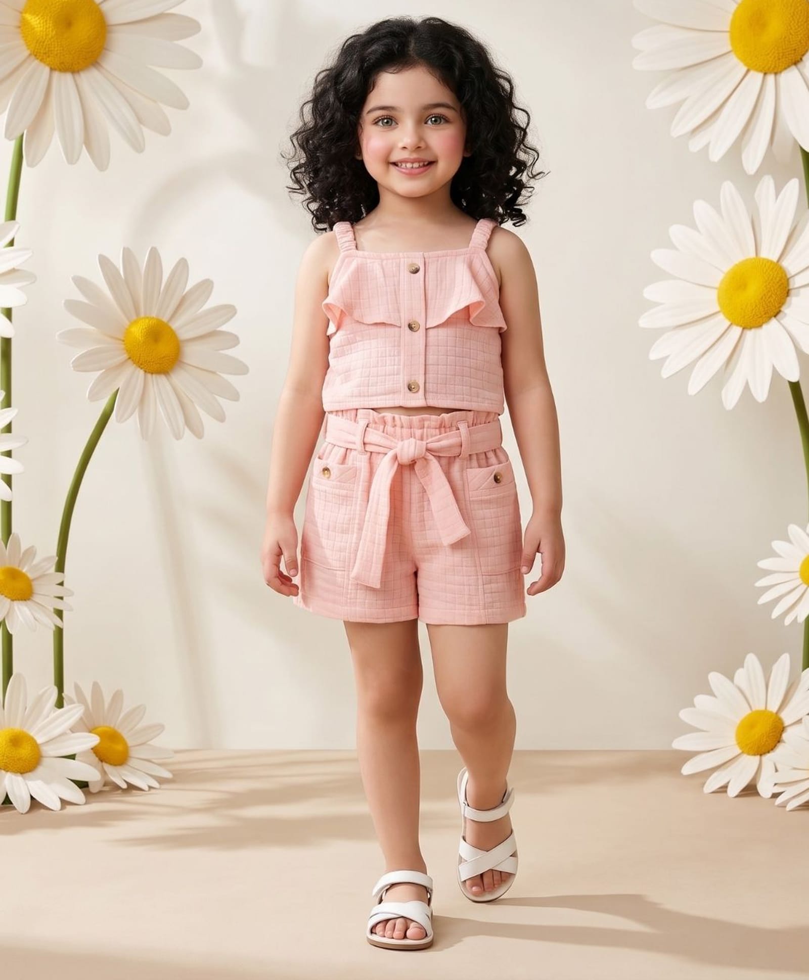 AJ Dezines Cotton Woven Sleeveless Frill Detailed Top & Shorts Set - Peach-picture-33