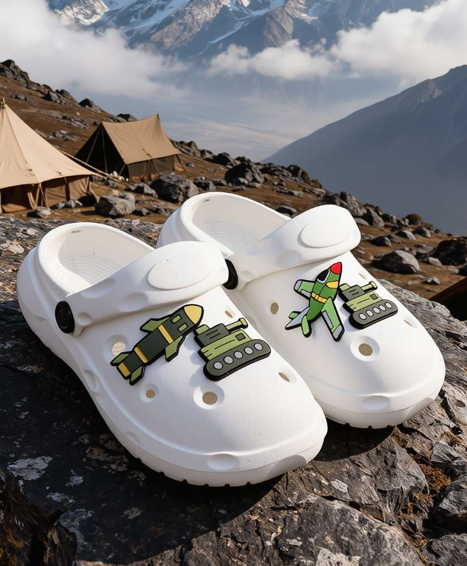 Yellow Bee Military Theme Applique Detailed Perforated Slingback Clogs - White-picture-24