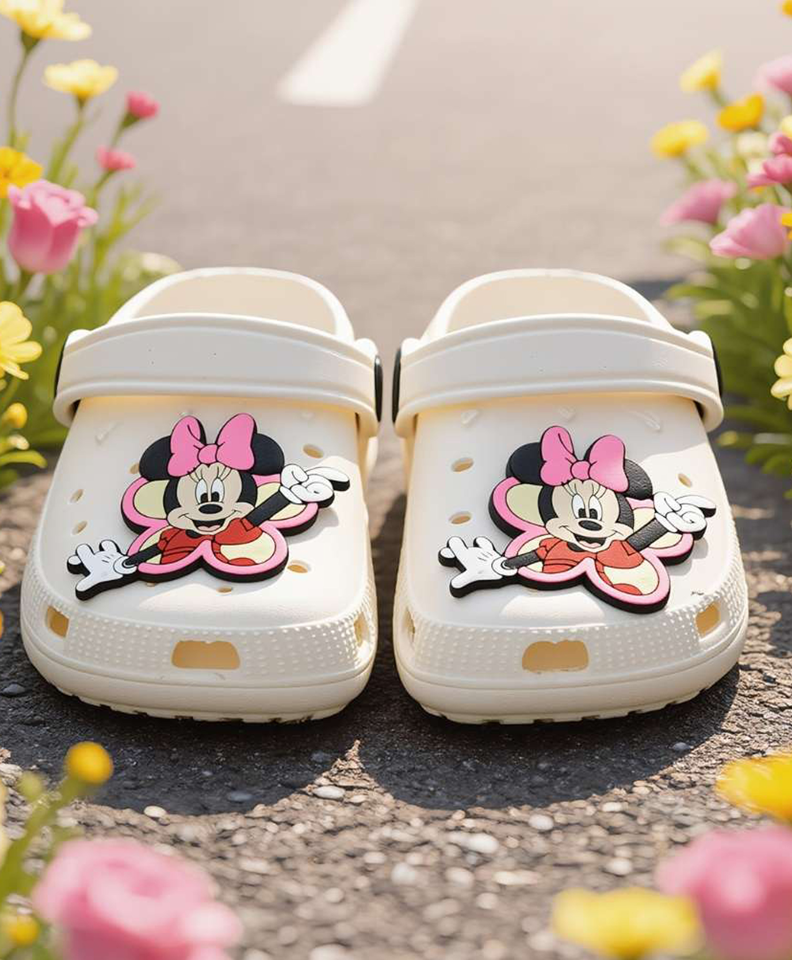 Yellow Bee Disney Featuring Minnie Mouse Applique Detailed Perforated Slingback Clogs - White-picture-40
