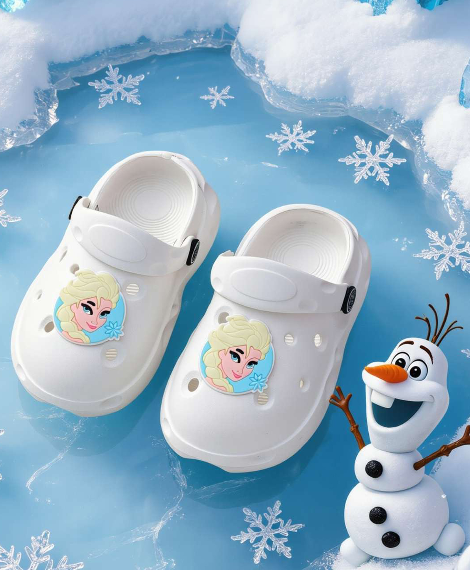 Yellow Bee Disney Frozen Featuring Queen Elsa Applique Detailed Perforated Slingback Clogs - White-picture-19