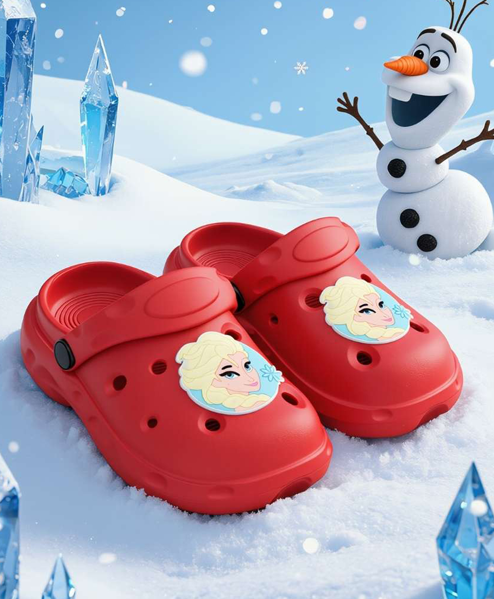 Yellow Bee Disney Frozen Featuring Queen Elsa Applique Detailed Perforated Slingback Clogs - Red-picture-12