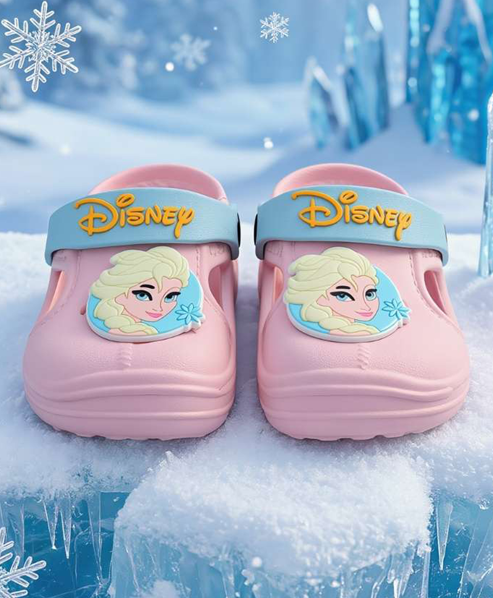 Yellow Bee Disney Frozen Featuring Queen Elsa Applique Detailed Perforated Slingback Clogs - Pink-image-31