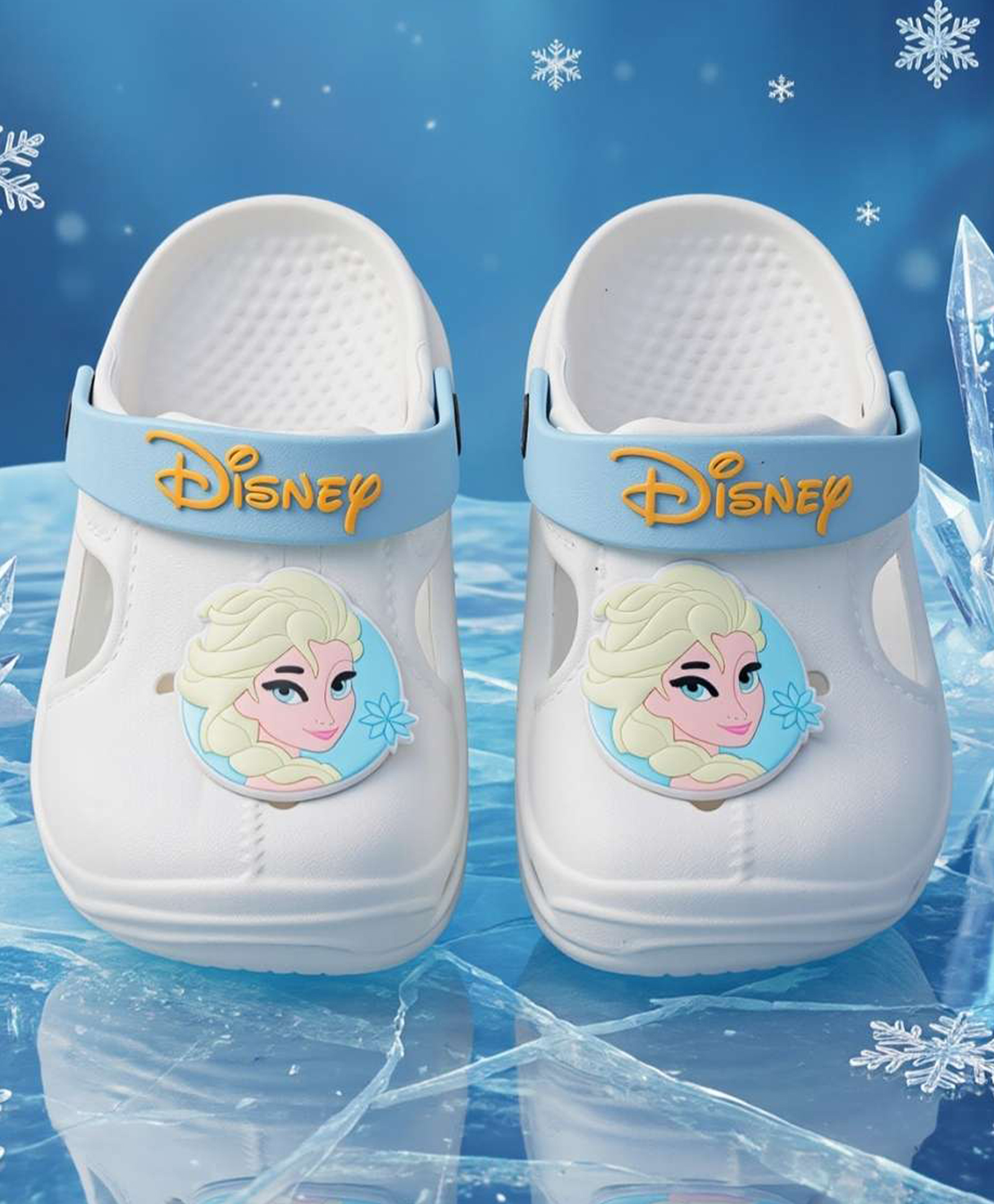 Yellow Bee Disney Frozen Featuring Queen Elsa Applique Detailed Perforated Slingback Clogs - White-picture-14