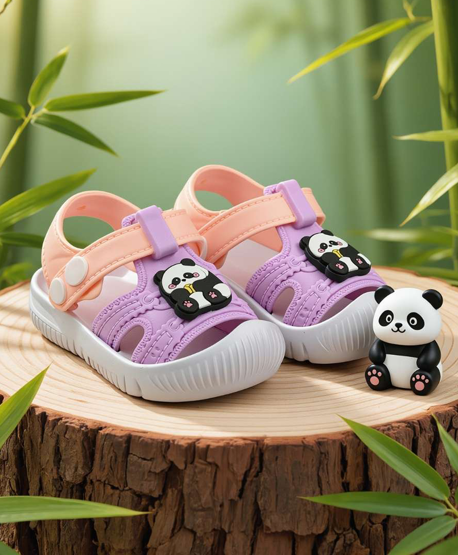 Yellow Bee Panda Applique Detailed Button Closure Sandals - Pink & Peach-picture-16