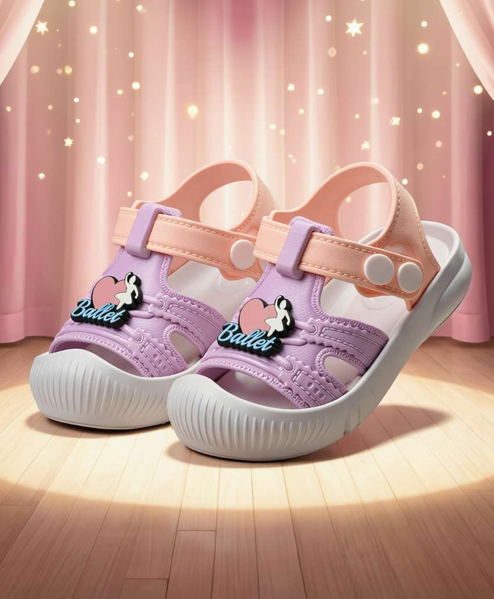 Yellow Bee Heart Applique Detailed Button Closure Sandals - Pink & Peach-picture-28