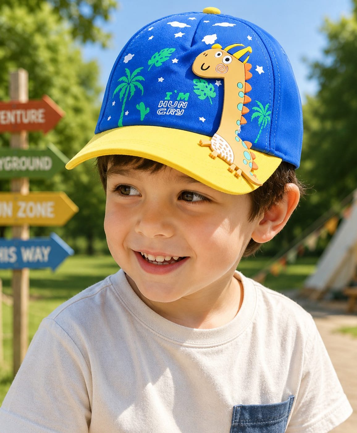 PASSION PETALS Cotton Knit Dinosaur Applique Detailed Cap - Blue - Circumference - 46cm-picture-18