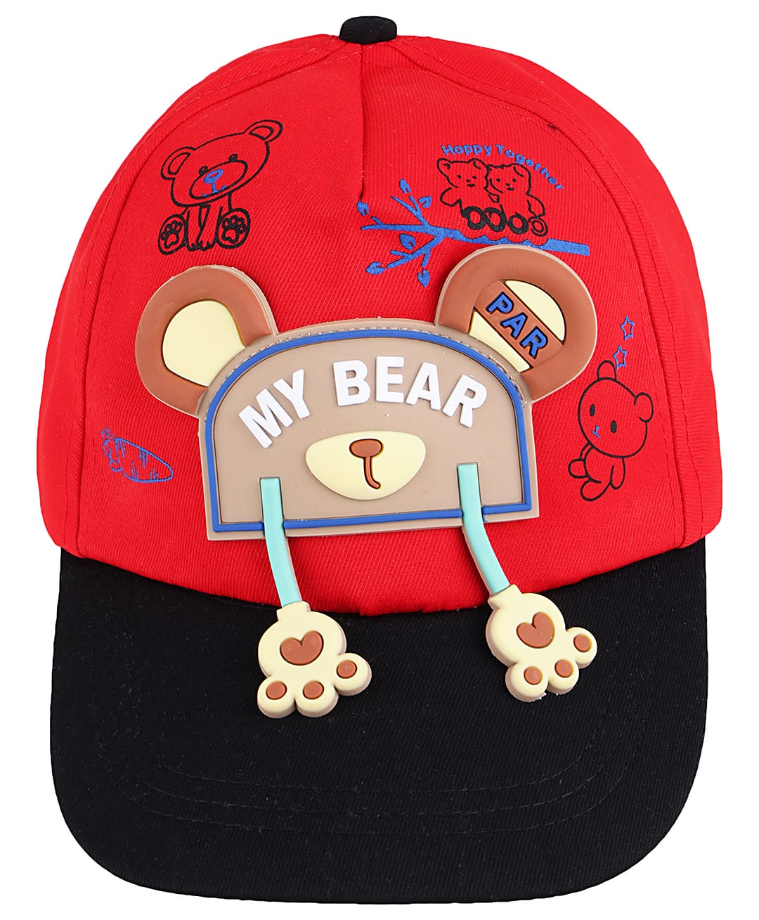 PASSION PETALS Cotton Knit Bear Applique Detailed Cap - Red & Black - Circumference - 46cm-picture-11
