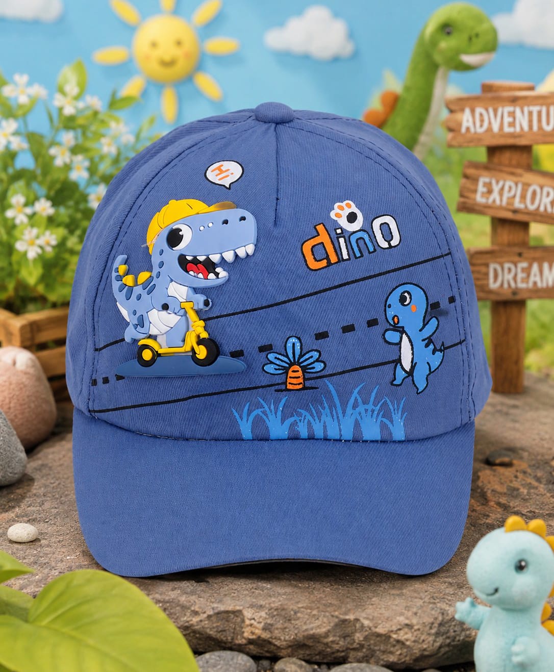 PASSION PETALS Cotton Knit Dinosaur Applique Detailed Cap - Light Blue - Circumference - 46cm-picture-19