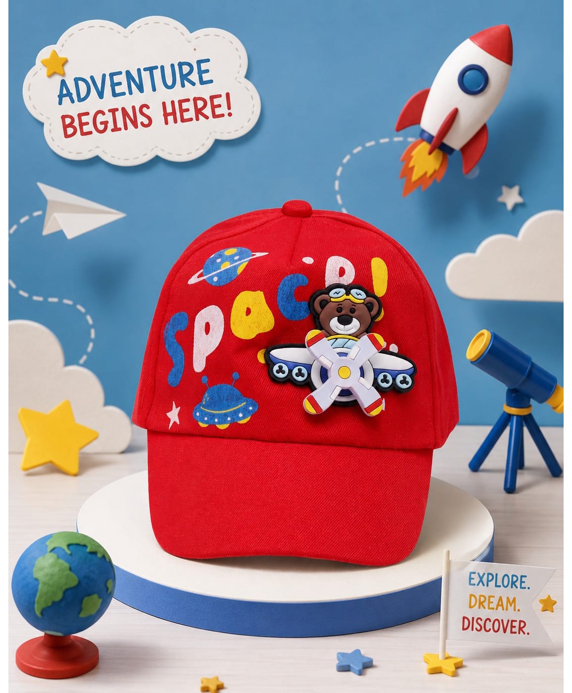 PASSION PETALS Cotton Knit Plane Applique Detailed Cap - Red - Circumference - 46cm-image-47