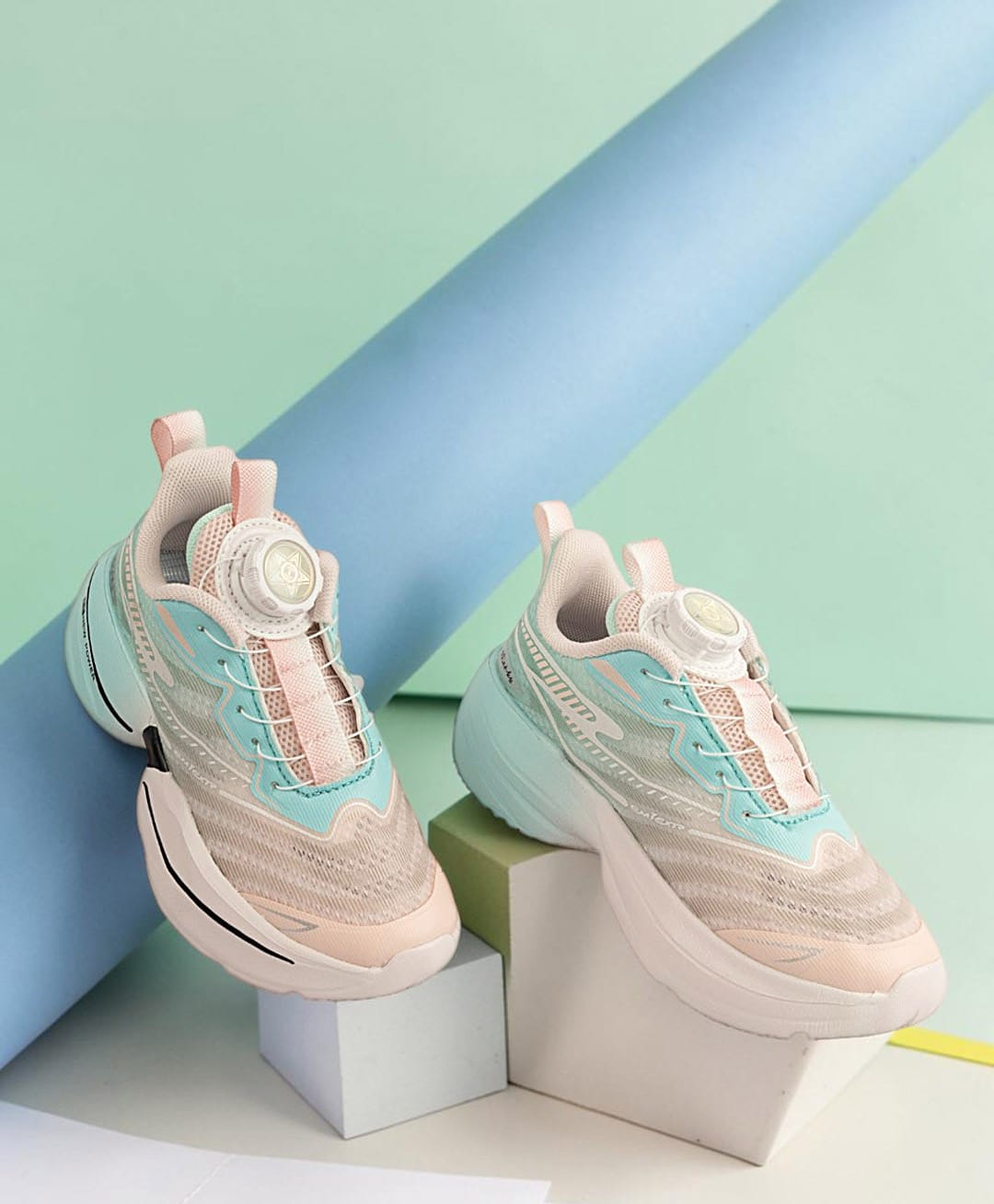 TRUFFLE COLLECTION Striped Ombre BOA Closure Shoes - Pink & Green-image-48