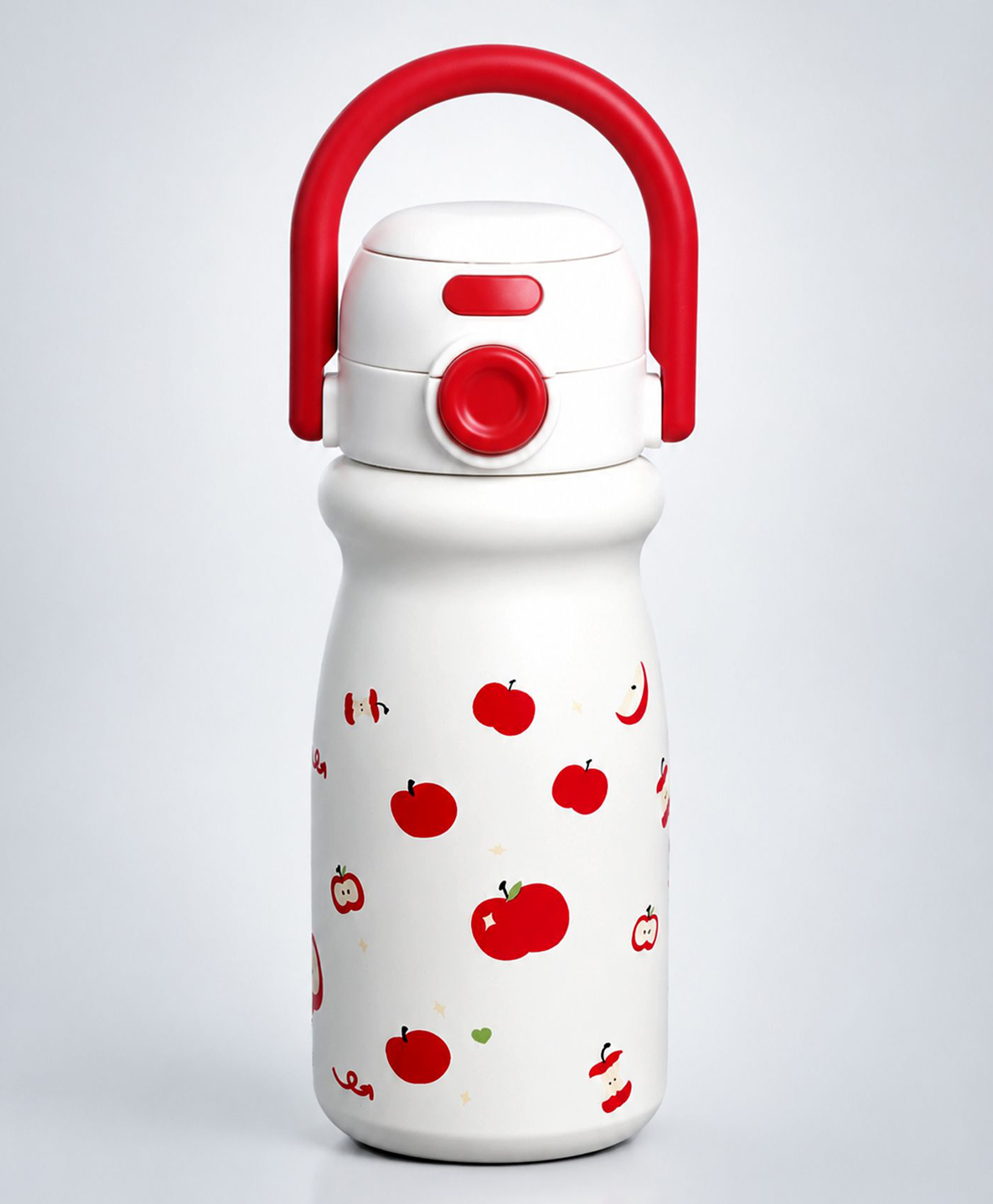 Little Surprise Box Apple Design Print Stainless Steel Dual Lid Water Bottle for Kids 500ML-White-image-2
