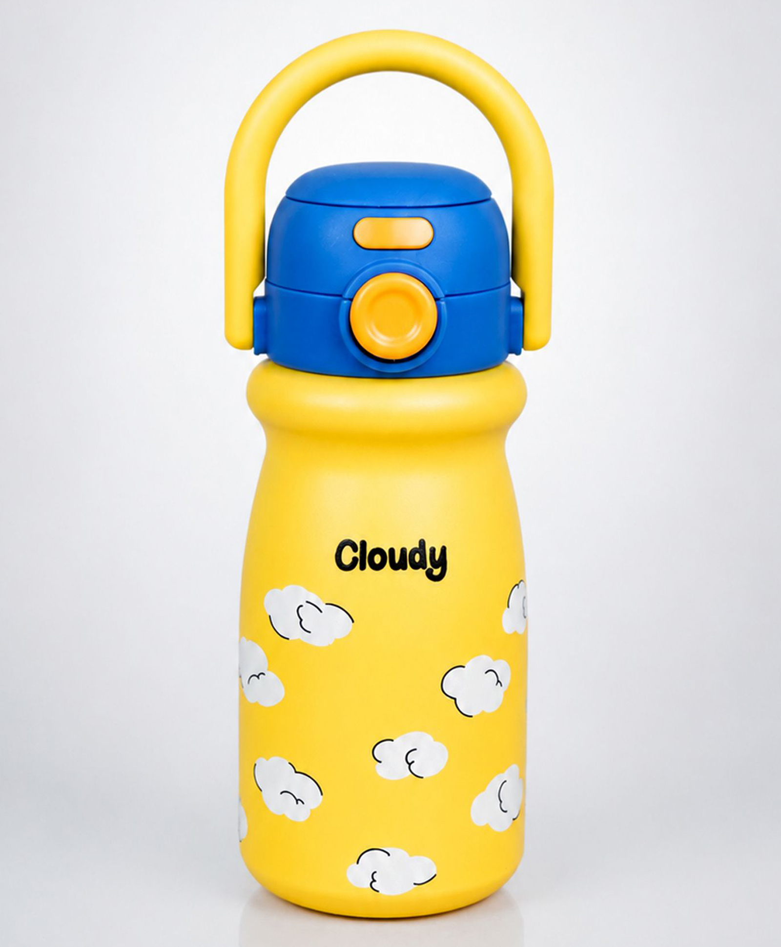 Little Surprise Box Clouds Design Print Stainless Steel Dual Lid Water Bottle for Kids 500ML-Yellow-image-30