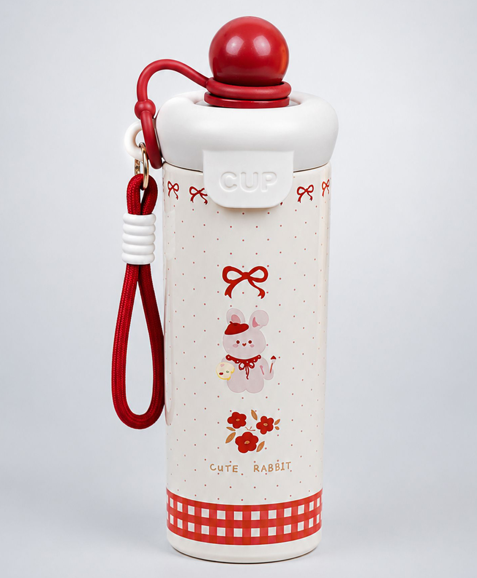 Little Surprise Box Cute Rabbit Stainless Steel Tumbler Water Bottle for Kids & Adults, Red Ball Lid Series, 650ml-Red-image-15