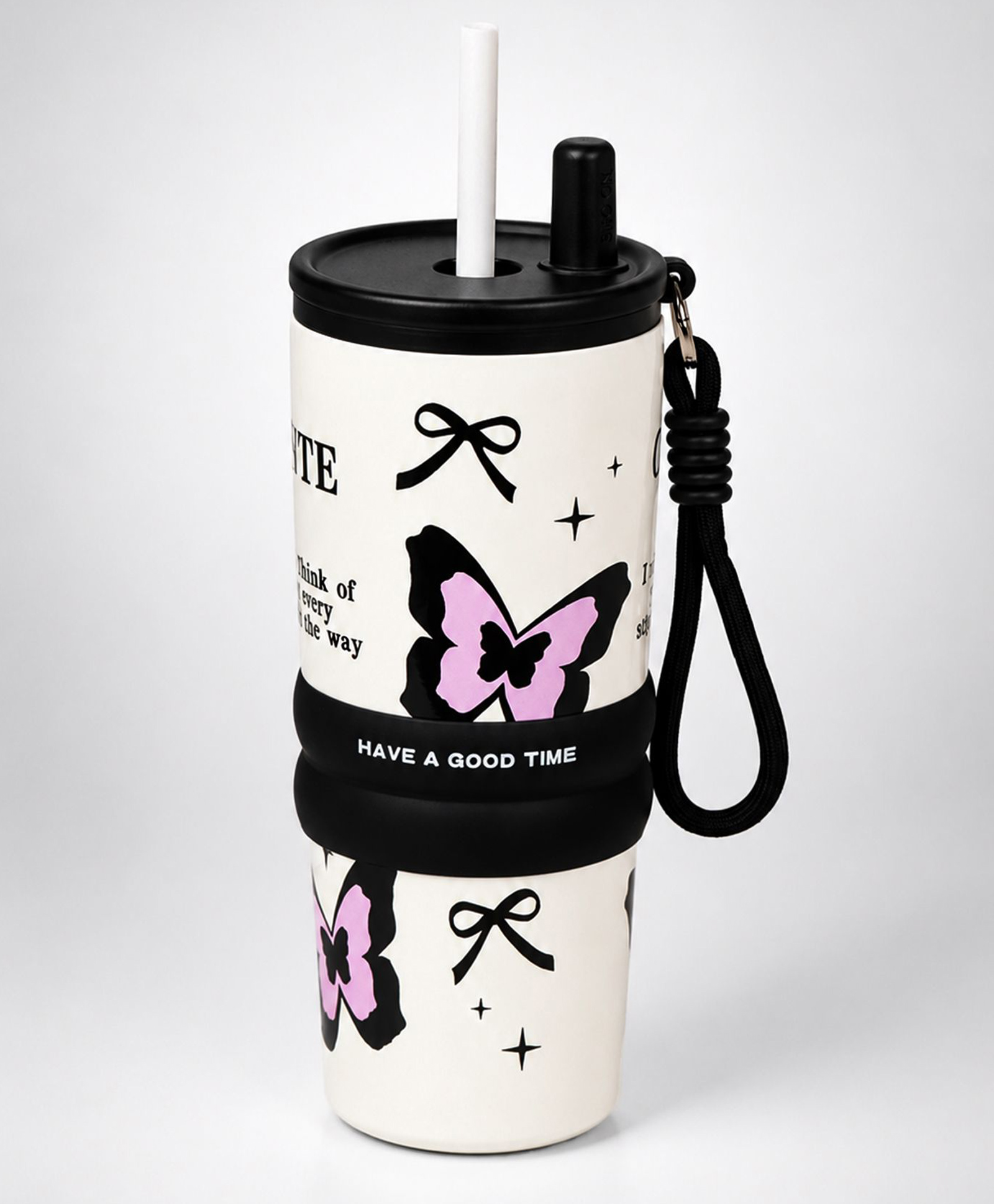 Little Surprise Box Black Pink Butterfly Good Time Series Stainless Steel Tumbler Water Bottle for Kids & Adults, Leakproof Insulated, 710ml-Black-image-12