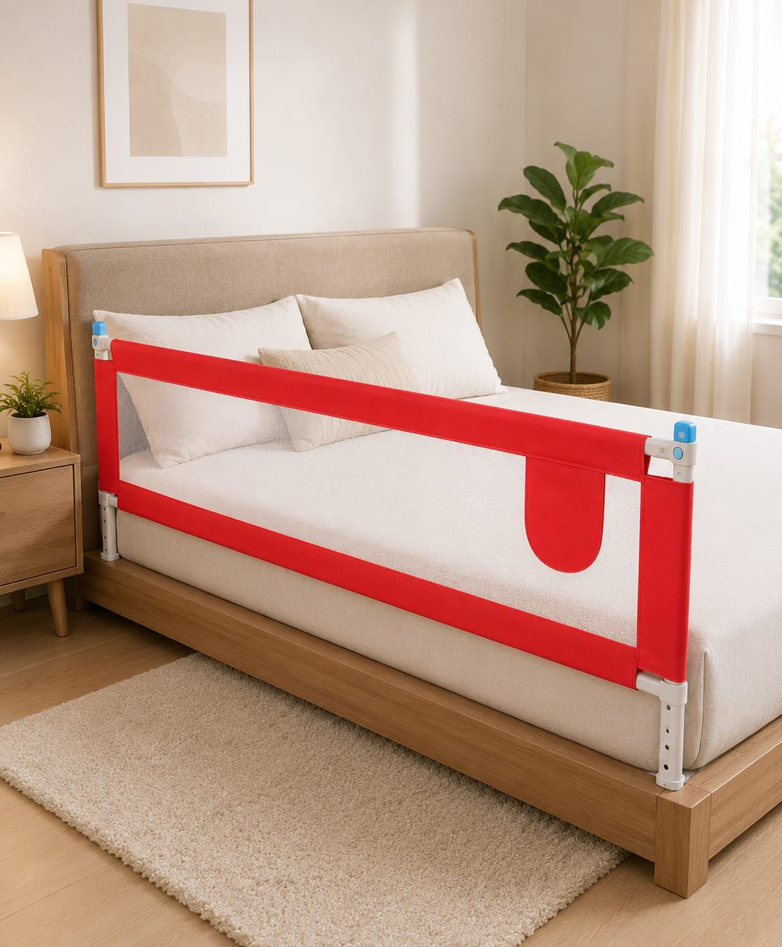 Kritiu Comfy Bed Rail Guard for Baby/Kids Safety - Portable & Foldable Bed Rail (Red)-picture-19