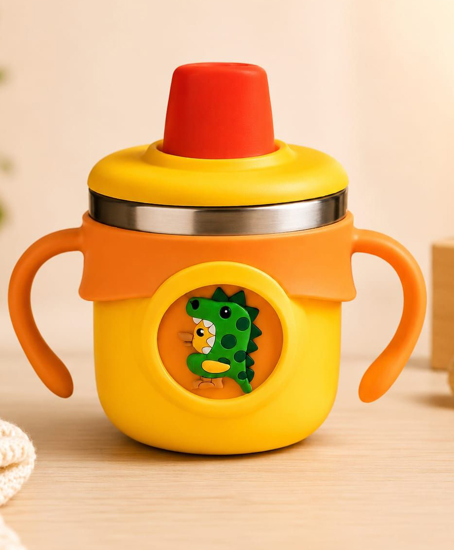 Kritiu Stainless Steel Sipper Bottle/Sippy Cup for Babies/Kids | Heat-Sensitive Nozzle Indicator | Spill-Resistant | Sipper with Straw | BPA-Free | Easy Grip Cup (Yellow- 260ml)-picture-8