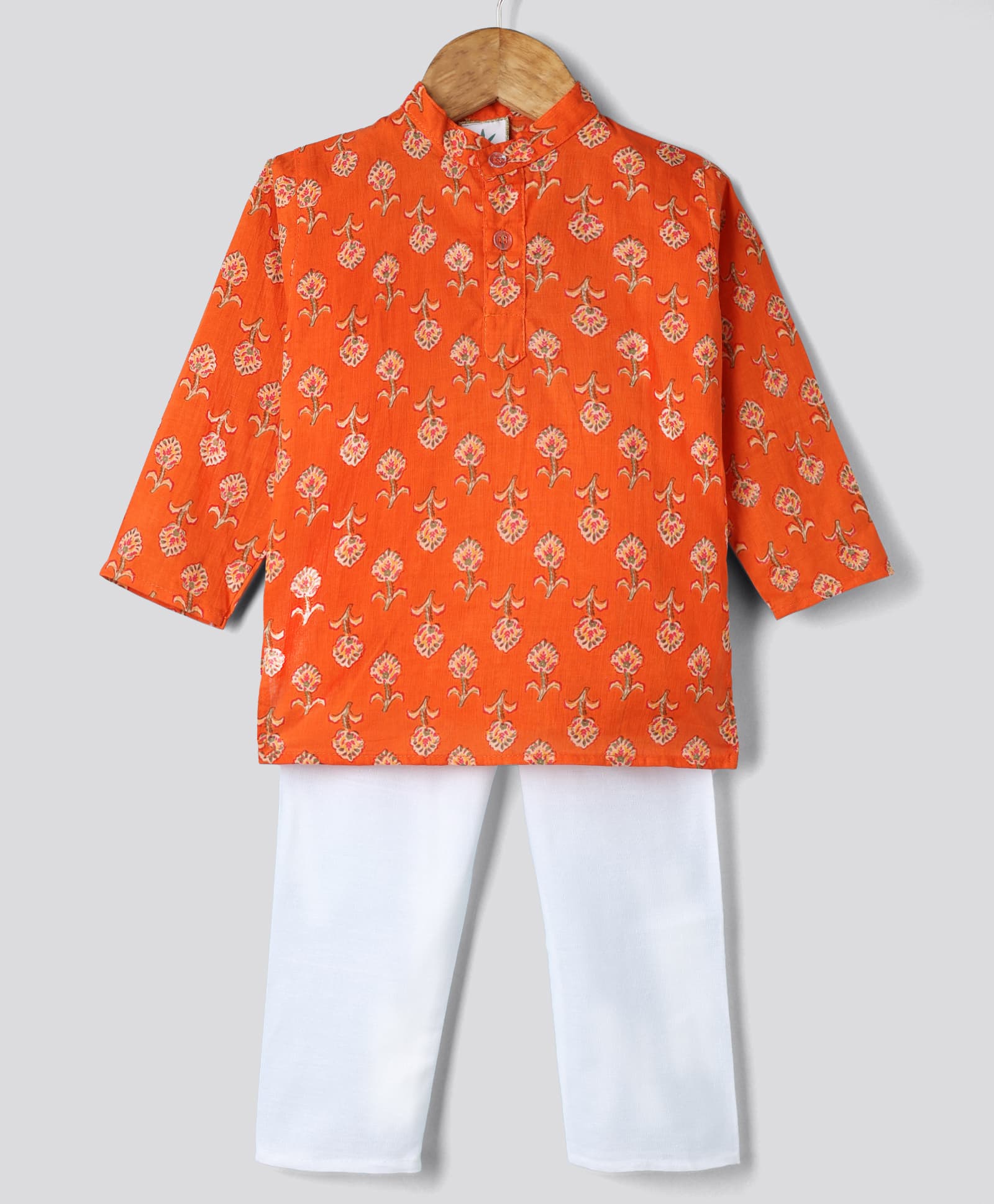 Teentaare Cotton Woven Full Sleeves Floral Printed Kurta & Pyjama Set - Orange-picture-17