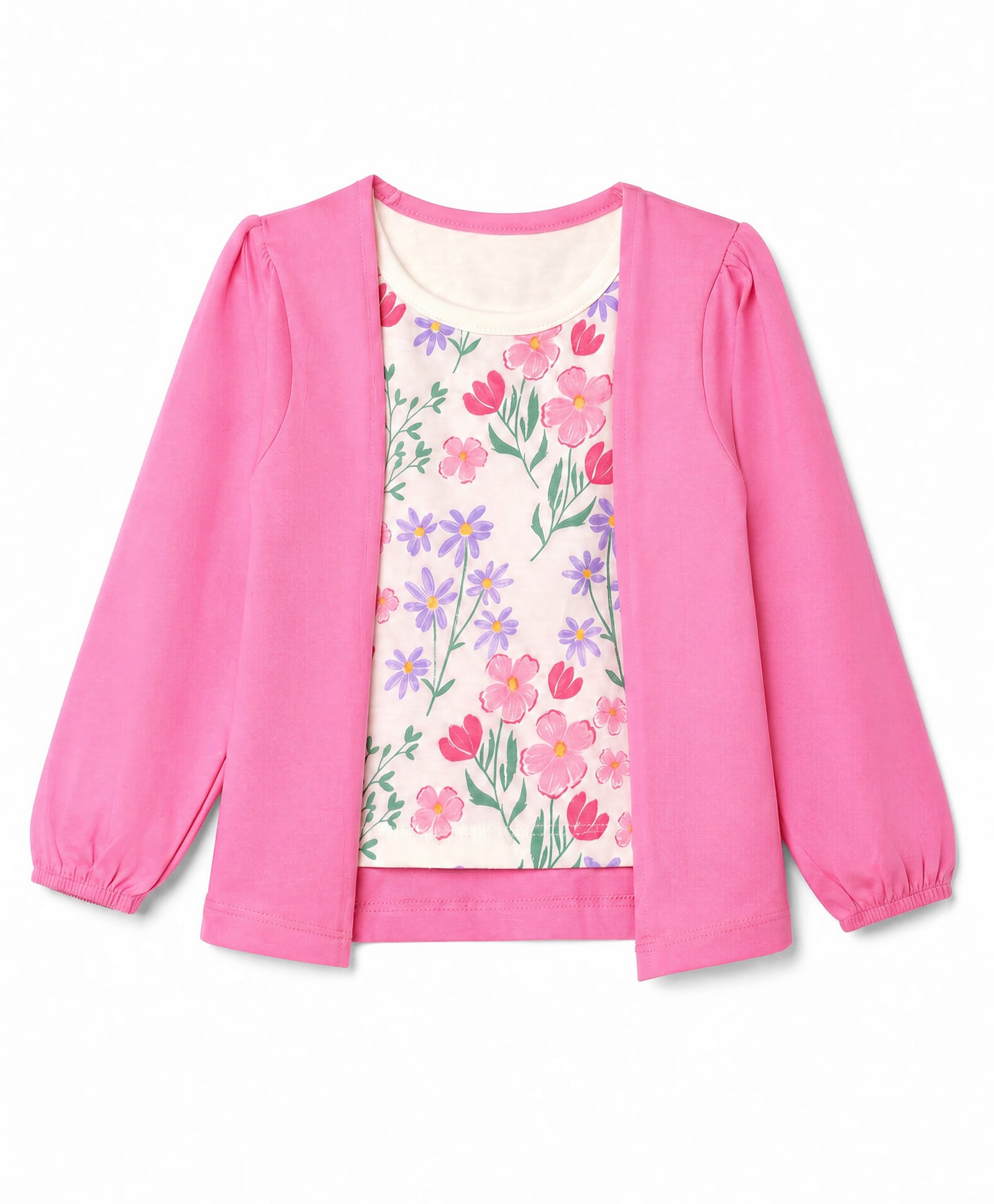 Babyhug Cotton Knit Shrug Top with Full Sleeves and Floral Print - Pink-image-33