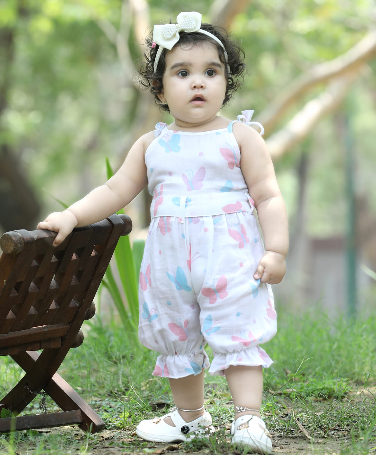 Titrit Muslin Woven Sleeveless Butterfly Printed Romper - White-picture-23