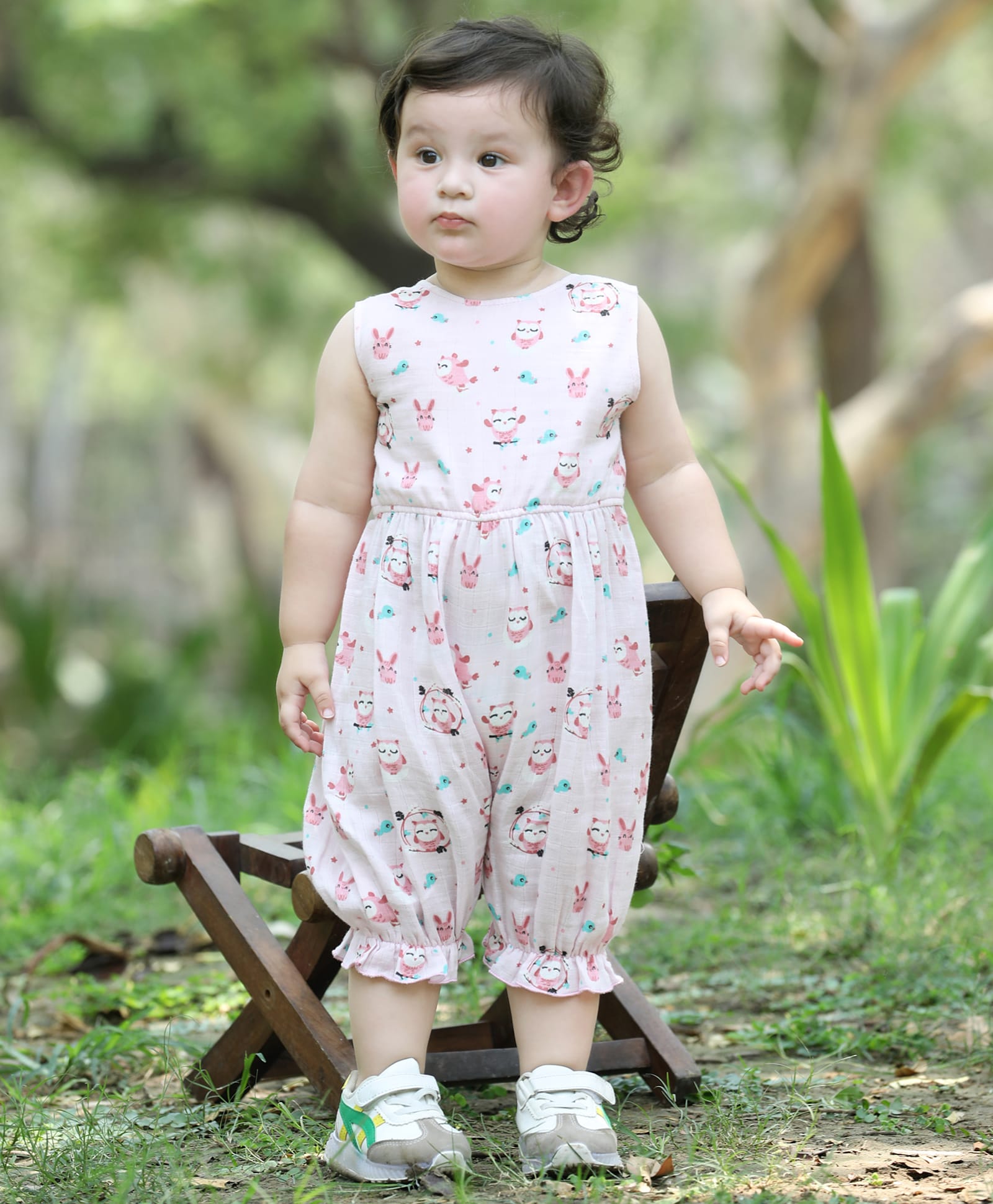 Titrit Muslin Woven Sleeveless Birds Printed Romper - Pink-image-13