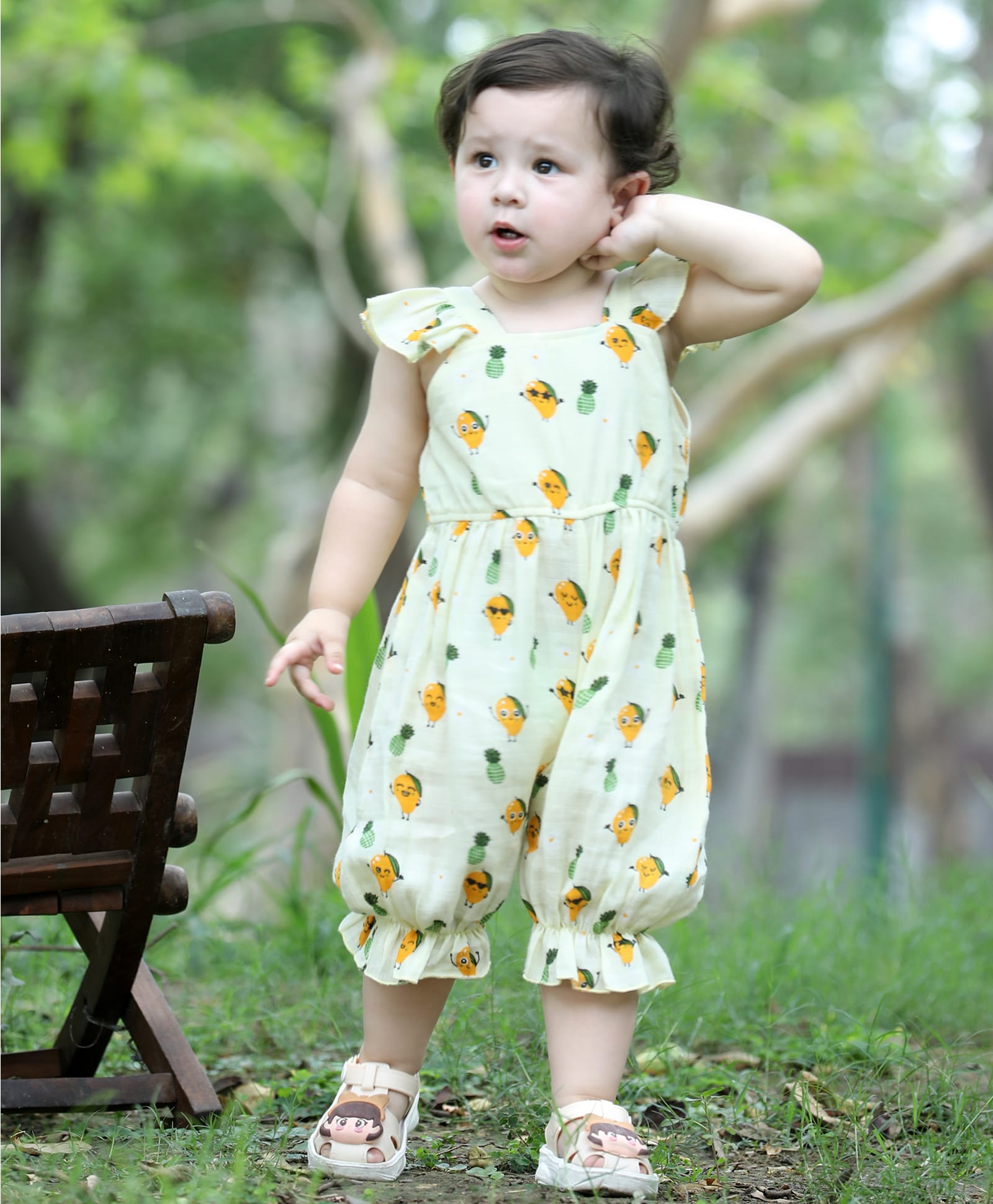 Titrit Muslin Woven Cap Sleeves Mango Printed Romper - Yellow-picture-17