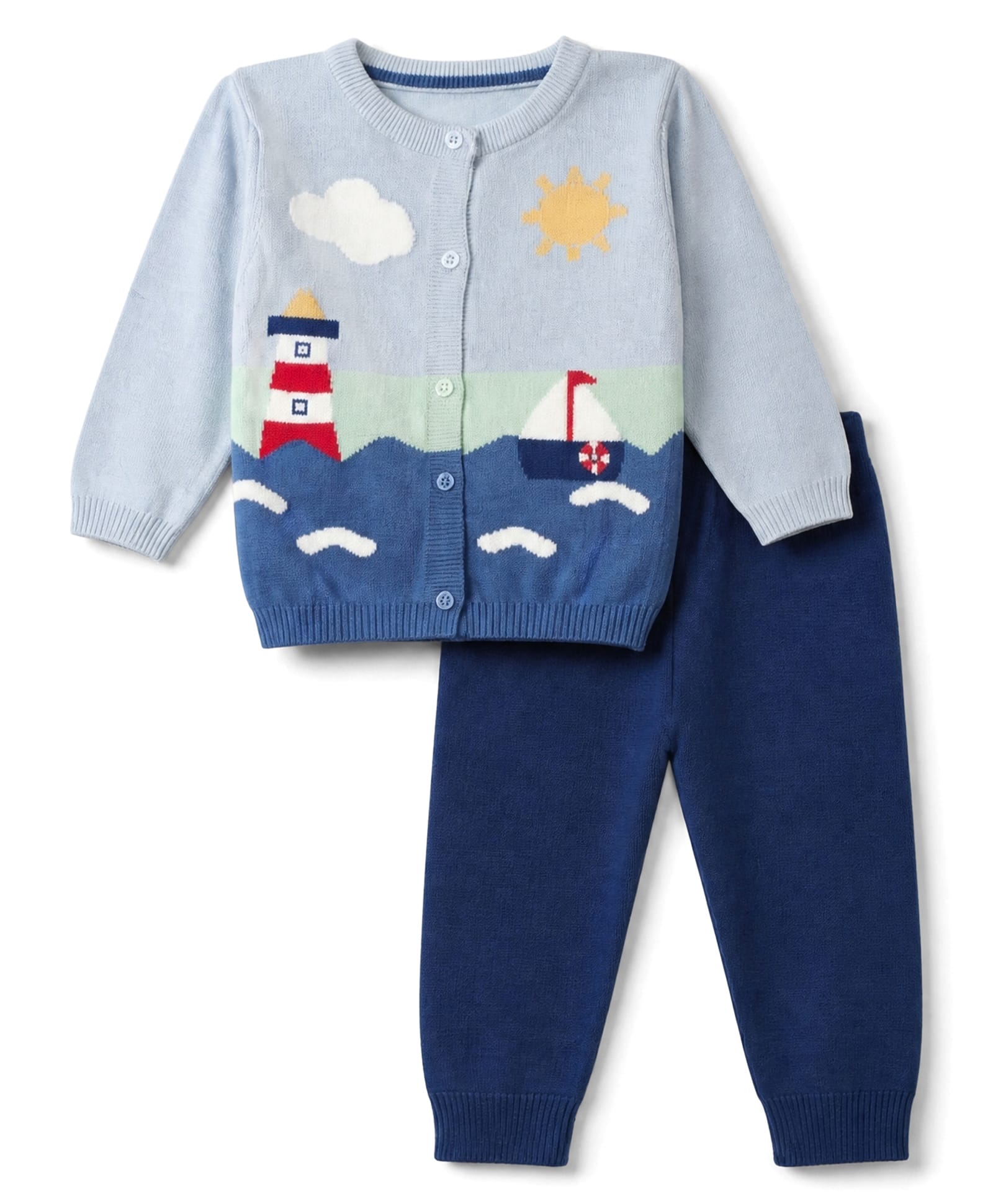 ToffyHouse Knit Full Sleeves Sweater Set with Nautical Theme Design - Navy Blue-picture-13