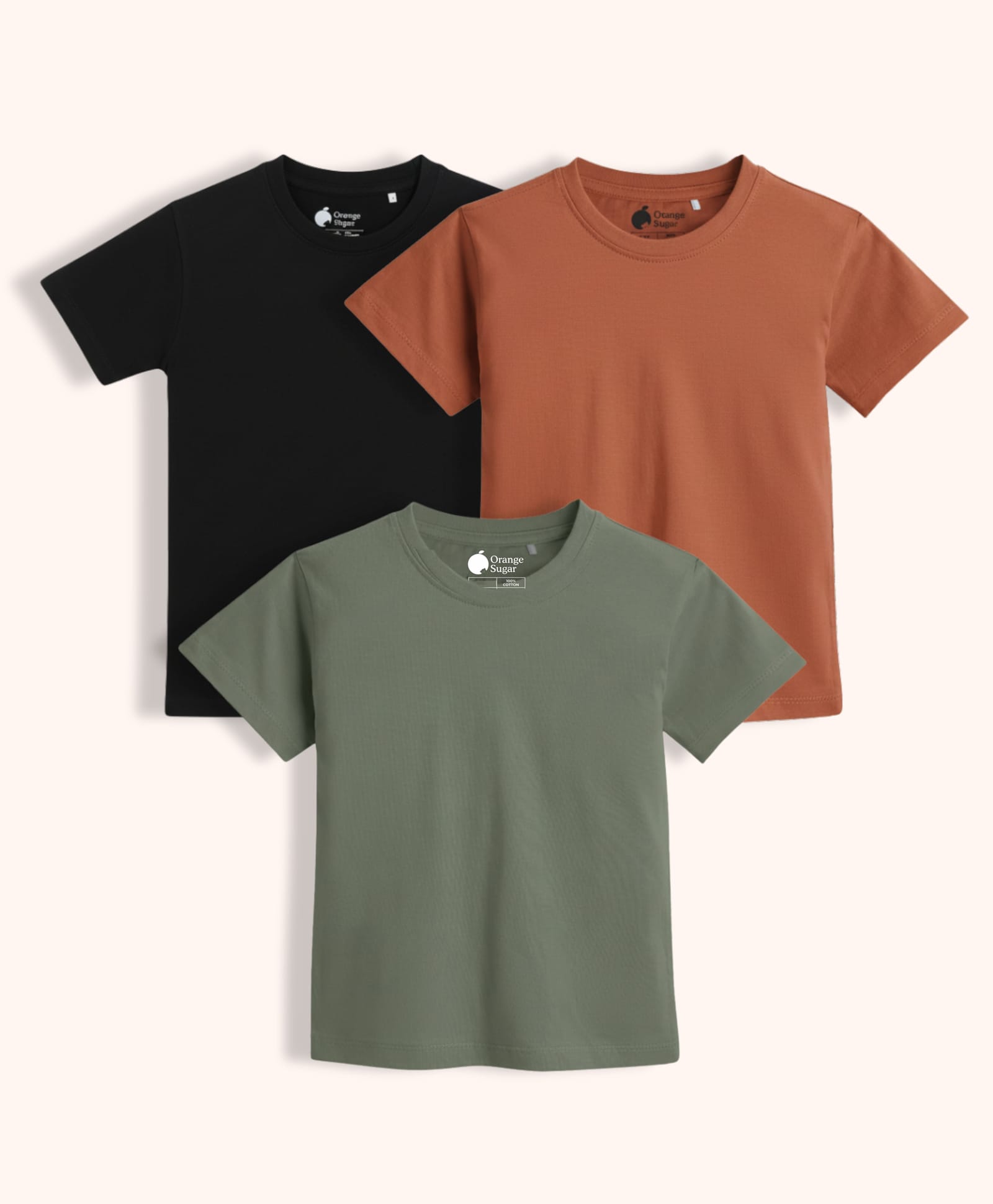 Orange Sugar 100% Cotton Knit Pack Of 3 Half Sleeves Solid Tees - Black Brown & Green-image-42