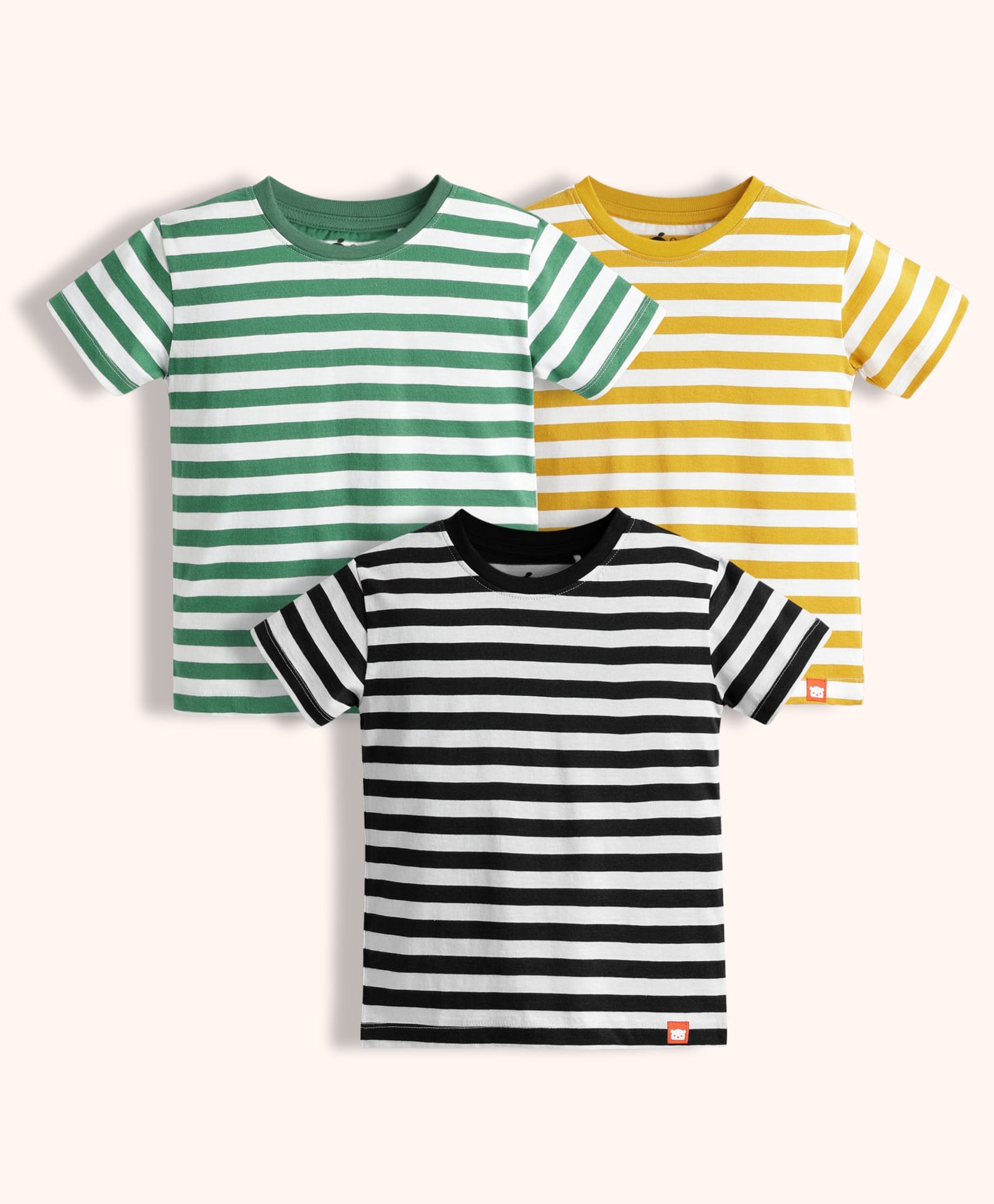 Orange Sugar 100% Cotton Knit Pack Of 3 Half Sleeves Striped Tees - Black Green & Yellow-image-39