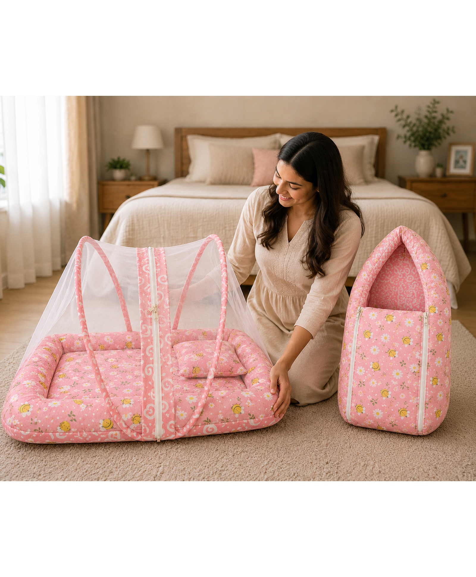 Babytoons Baby Bedding Set for New Born Baby Sleeping Bag & Mosquito Net Bed 0-6 Months Pink-picture-8