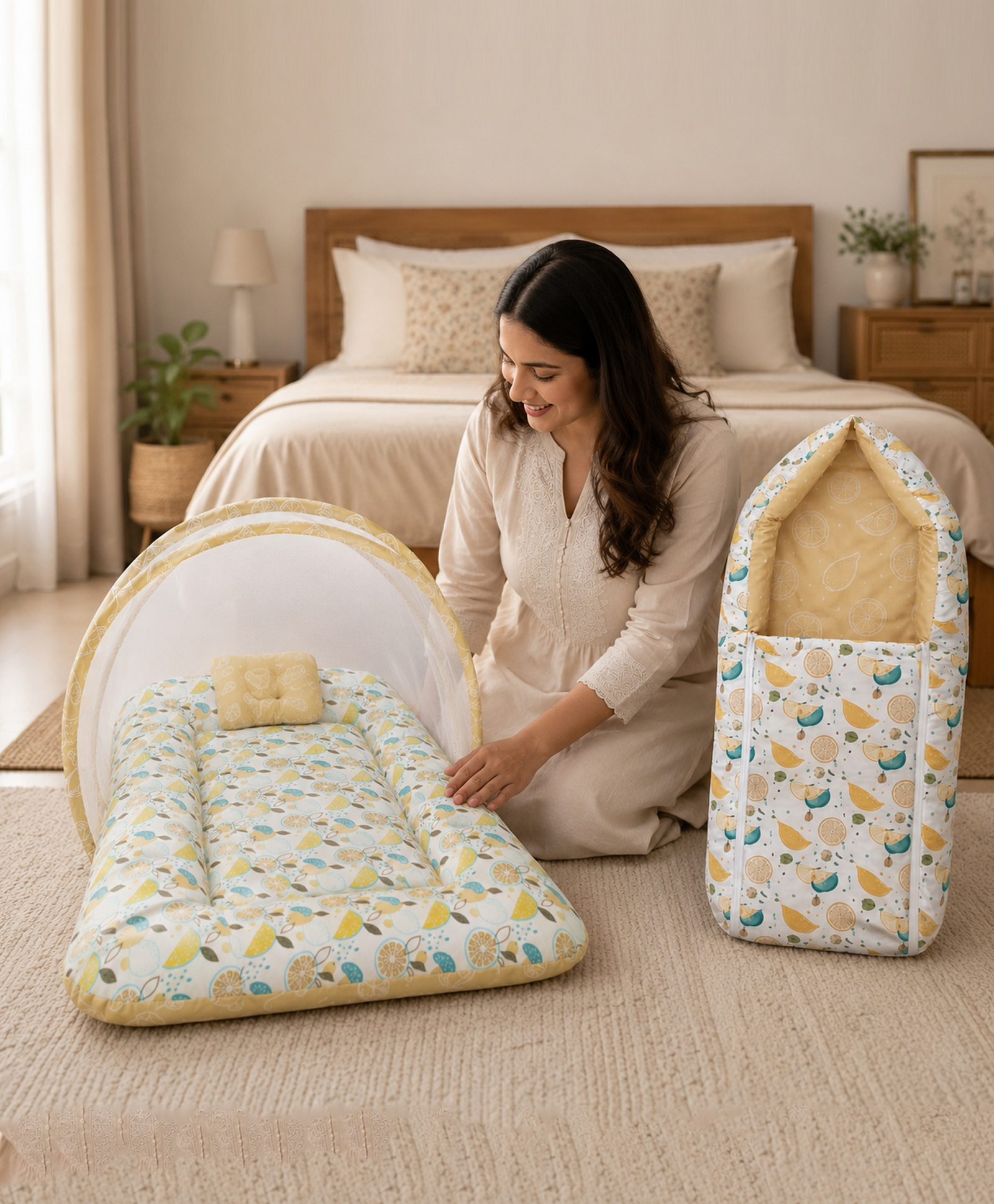 Babytoons Baby Bedding Set for New Born Baby Sleeping Bag & Mosquito Net Bed 0-6 Months Orange-picture-0