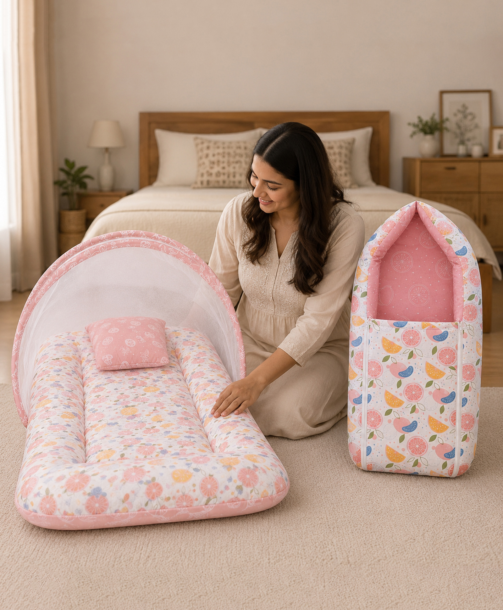 Babytoons Baby Bedding Set for New Born Baby Sleeping Bag & Mosquito Net Bed 0-6 Months Pink-picture-39