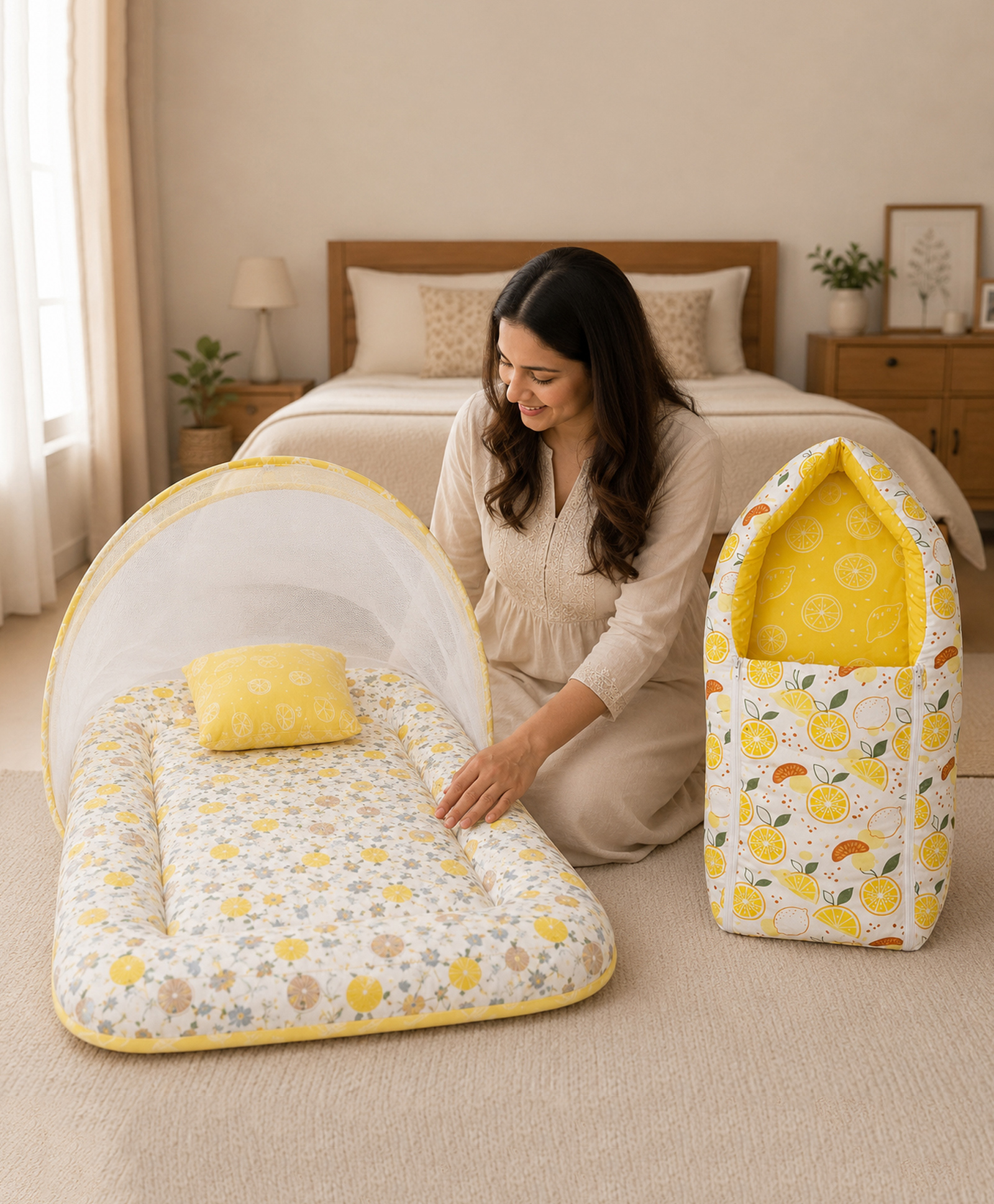 Babytoons Baby Bedding Set for New Born Baby Sleeping Bag & Mosquito Net Bed 0-6 Months Yellow-image-17