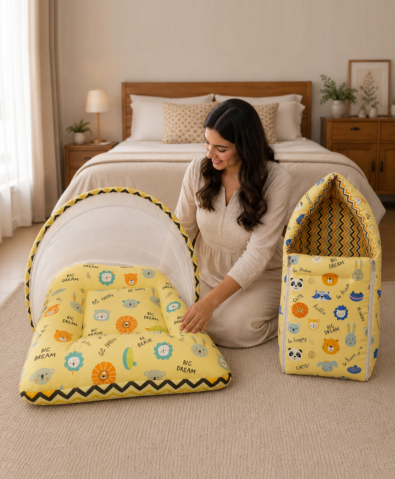 Babytoons 2-in-1 Baby Sleeping Bag & Mattress With Mosquito Net for Newborn 0-6 Months - Yellow-picture-40