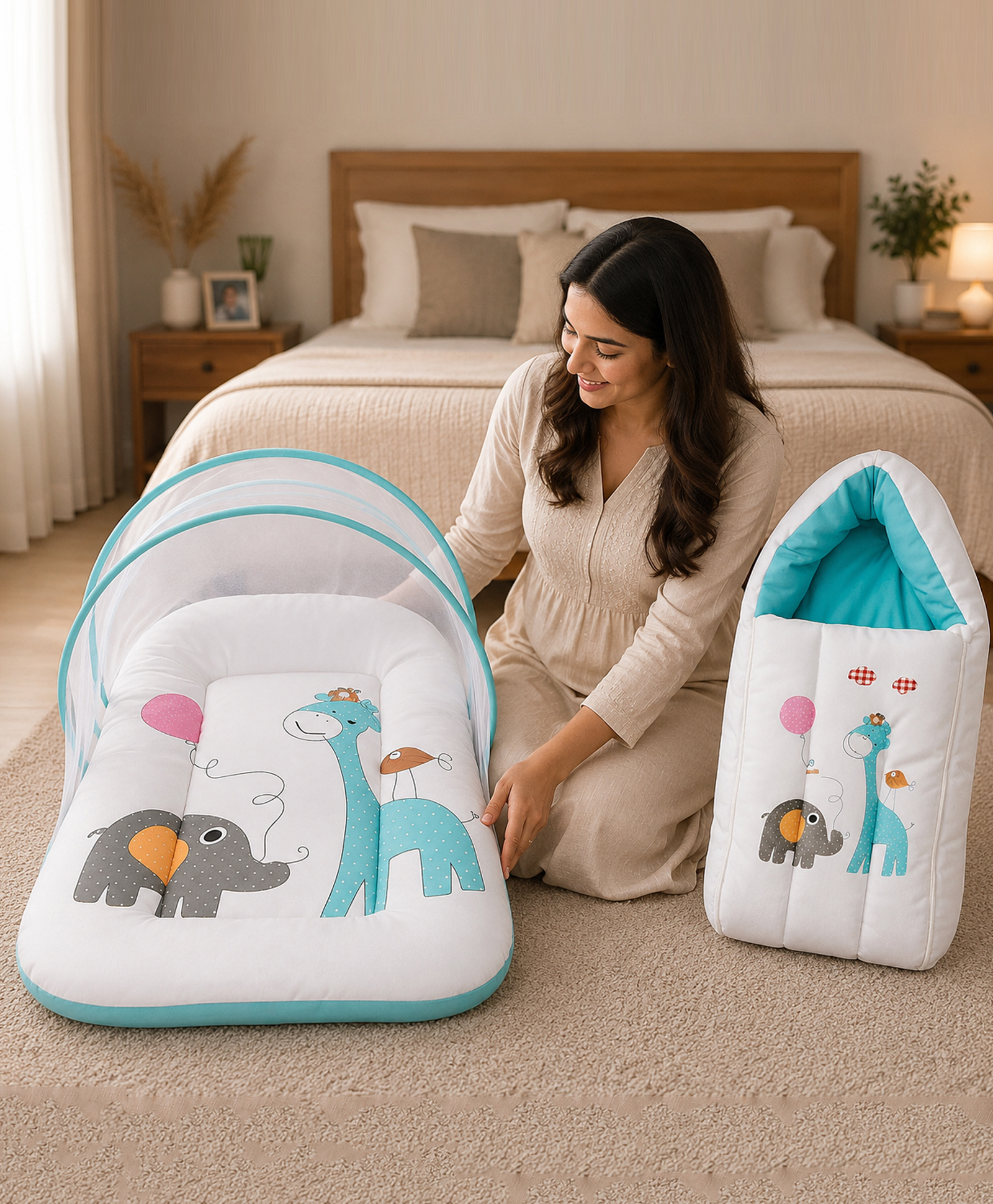 Babytoons Baby Bedding Set New Born Baby Bed With Mosquito Net & Carry Bag 0-6 Months - Blue-image-32