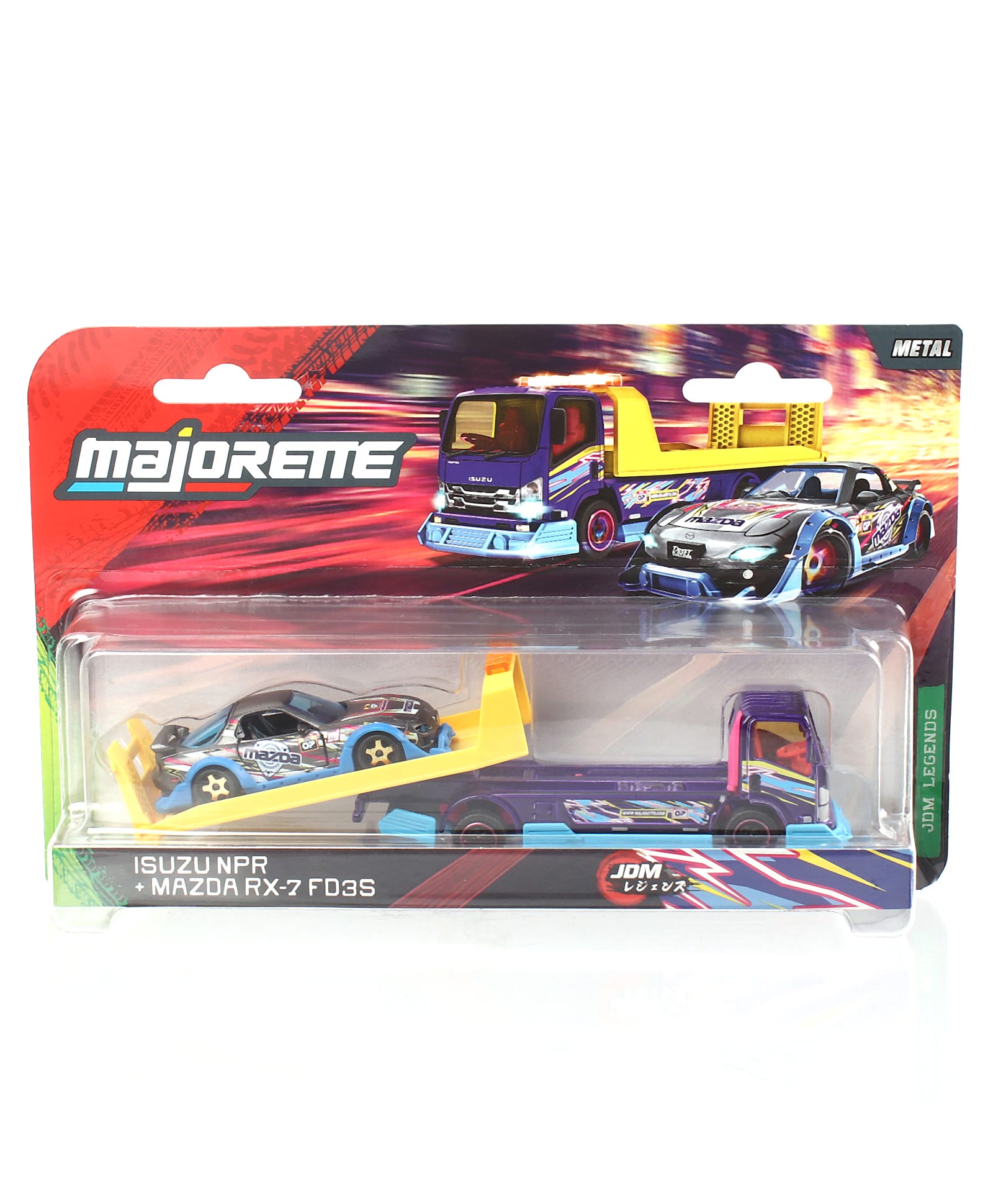 Majorette Isuzu NPR Mazda RS 7 FD3S JDM Legends Tuning Transporter Die Cast Free Wheel Car - Purple & Blue-image-35