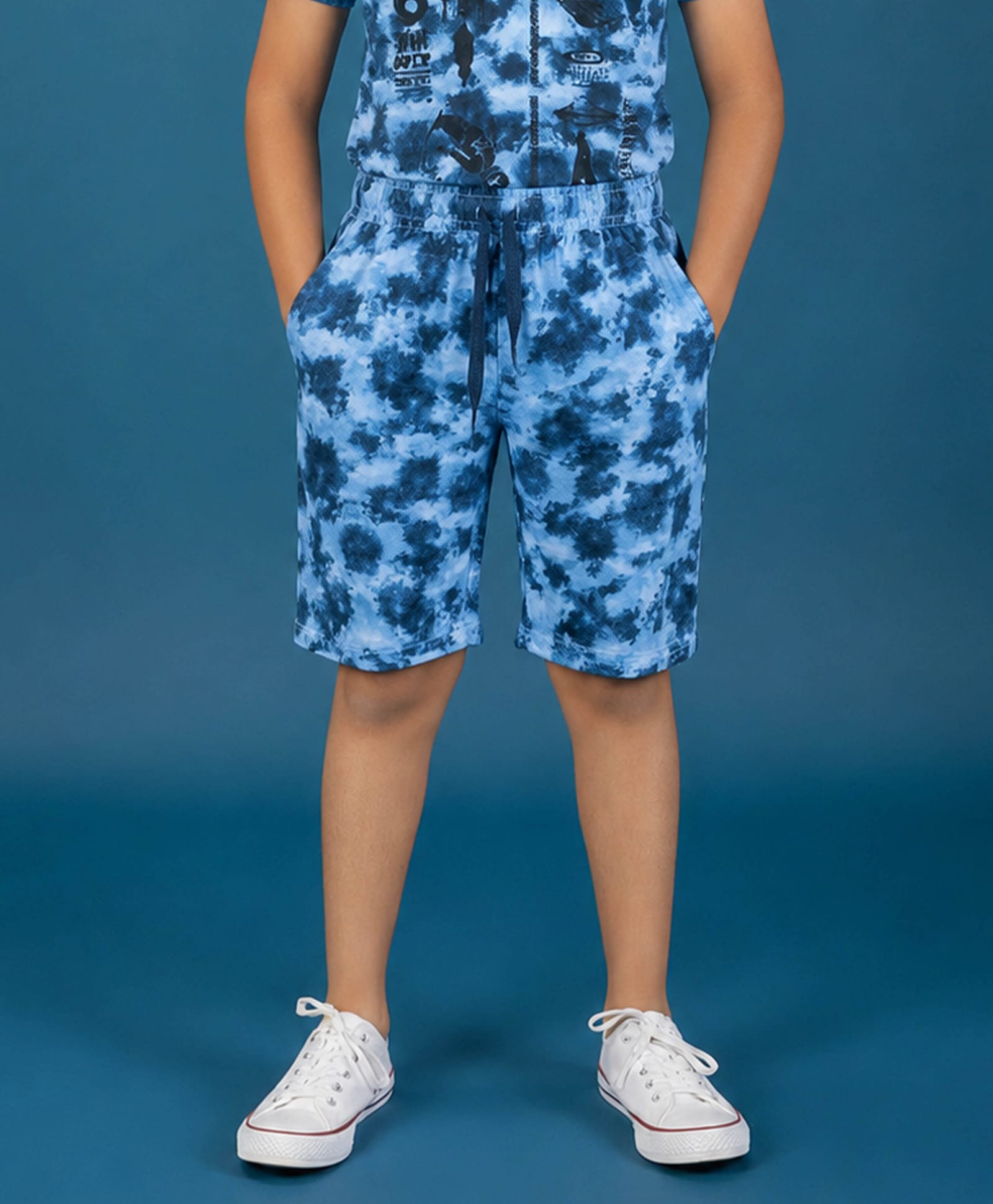Kiddopanti Cotton Knit Tie Dye Shorts - Blue-picture-28