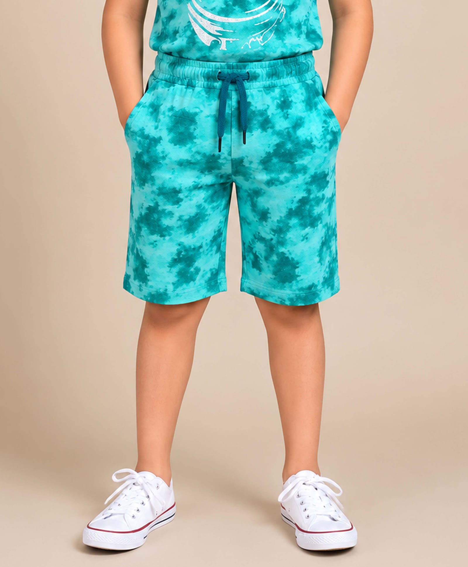 Kiddopanti Cotton Knit Tie Dye Shorts - Green-picture-24