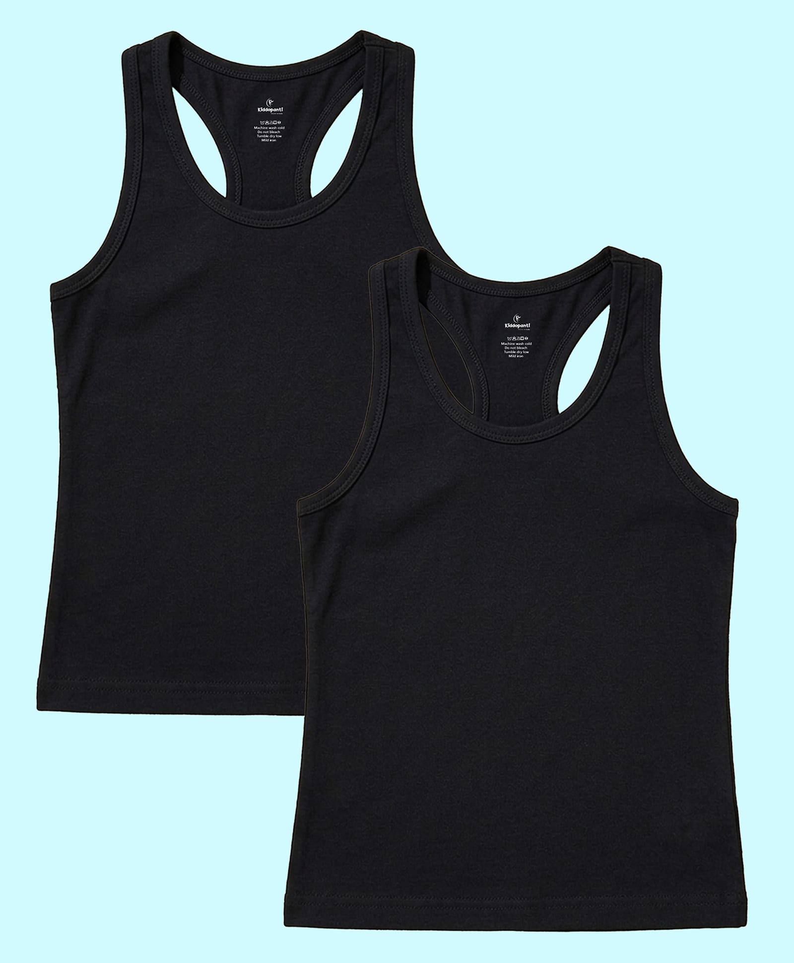 Kiddopanti Cotton Spandex Knit Pack Of 2 Sleeveless Ribbed Racer Back Tank Tops - Black-picture-22