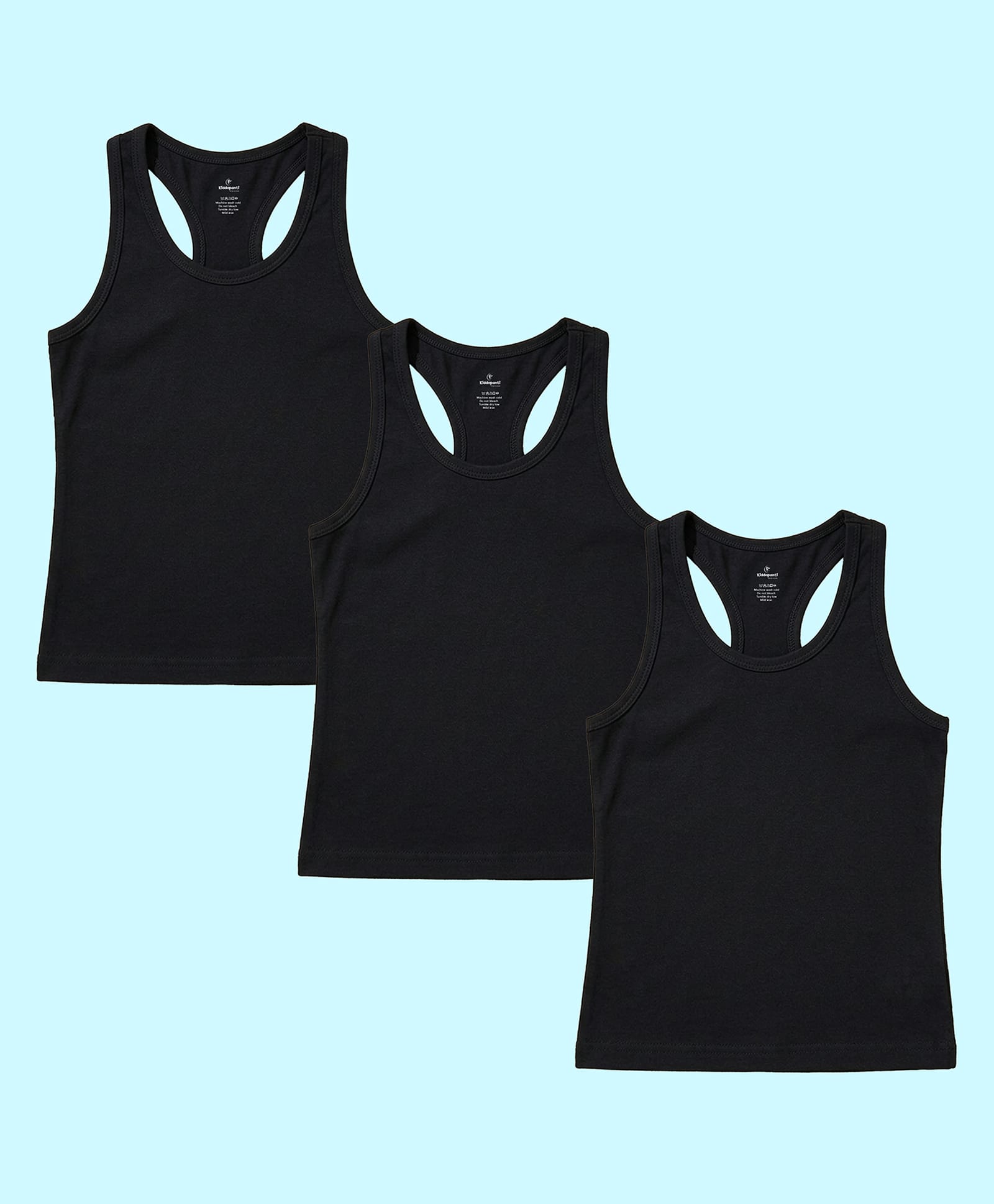 Kiddopanti Cotton Spandex Knit Pack Of 3 Sleeveless Ribbed Racer Back Tank Tops - Black-image-26