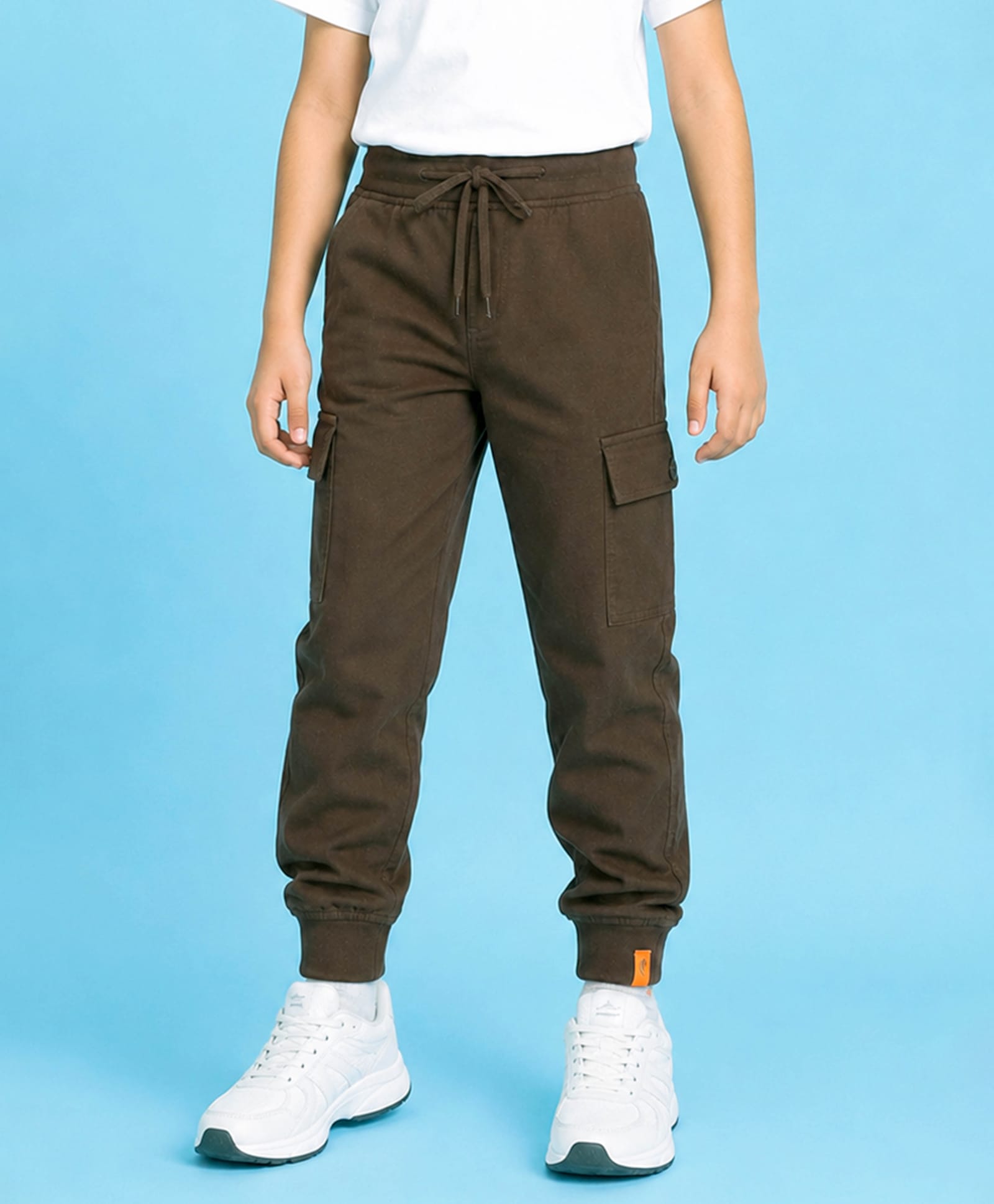 Kiddopanti Cotton Knit Solid Cargo Style Joggers - Coffee Brown-image-36