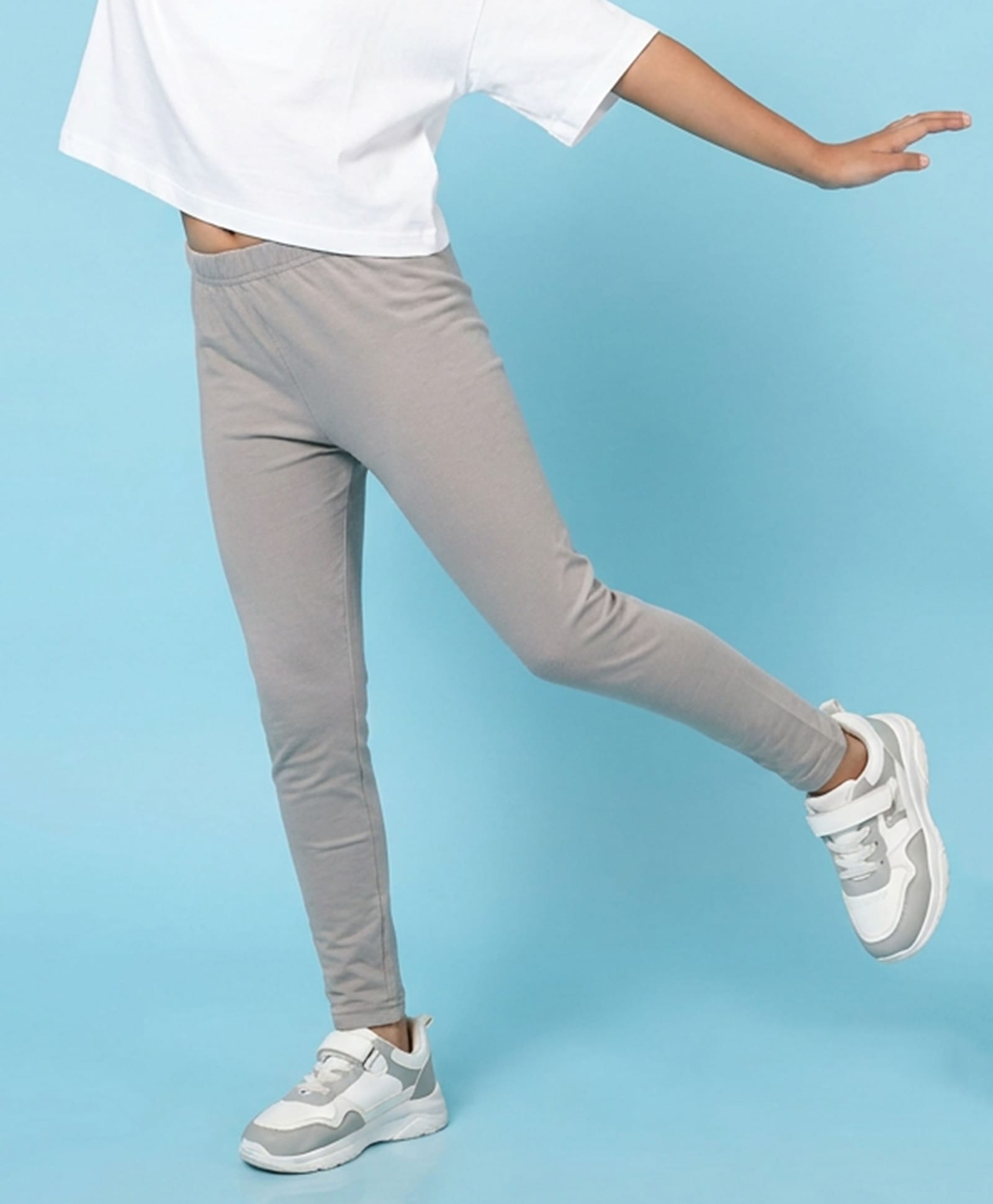 Kiddopanti Cotton Spandex Knit Solid Leggings - Light Grey-picture-26