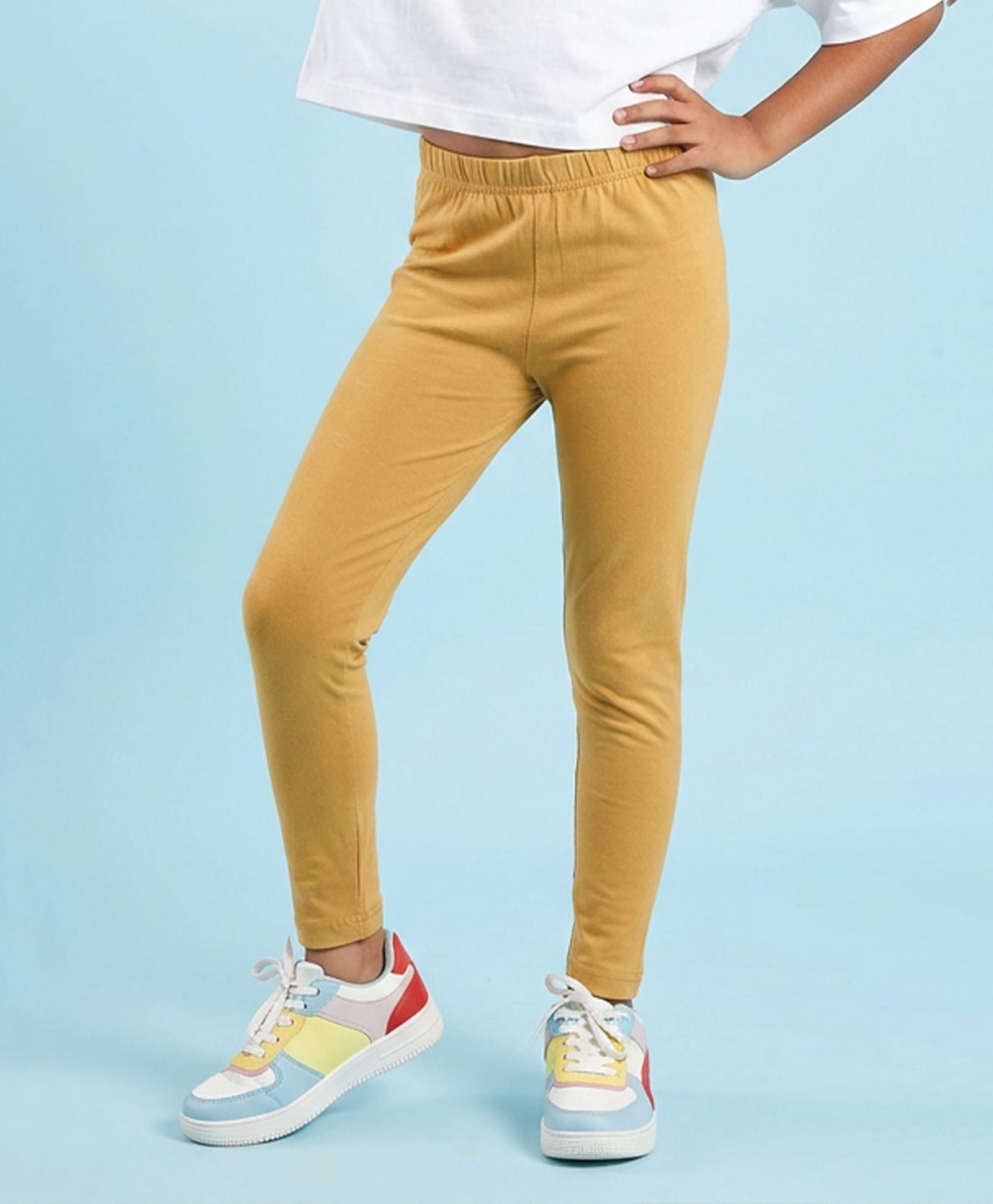 Kiddopanti Cotton Spandex Solid Leggings - Golden Skin-picture-15
