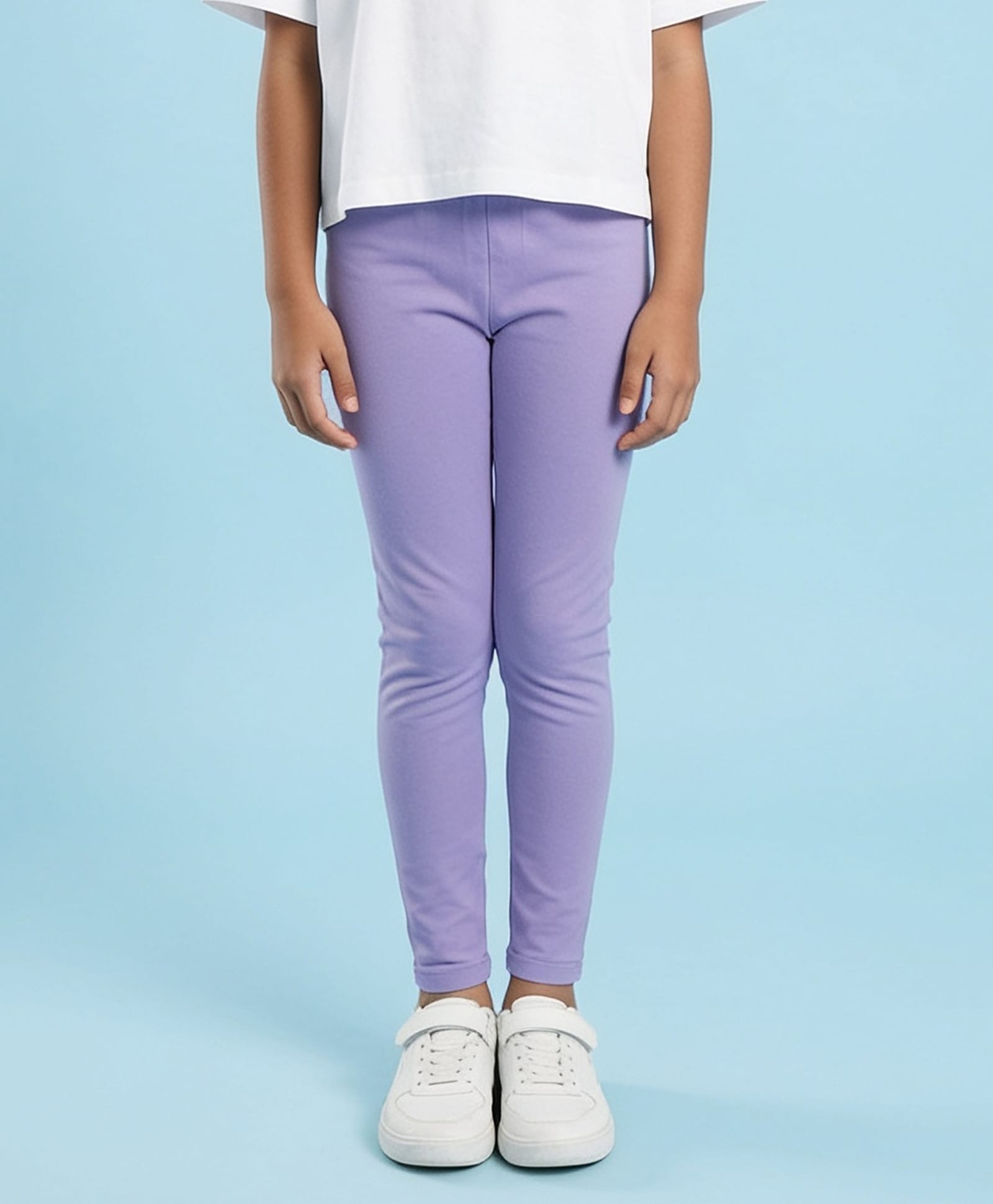 Kiddopanti Cotton Spandex Solid Leggings - Lavender-picture-10